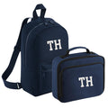 Embroidered Kids Personalised Initials Backpack & Lunch Bag Set Boys Girls Navy Custom Name School Rucksack Nursery Bag