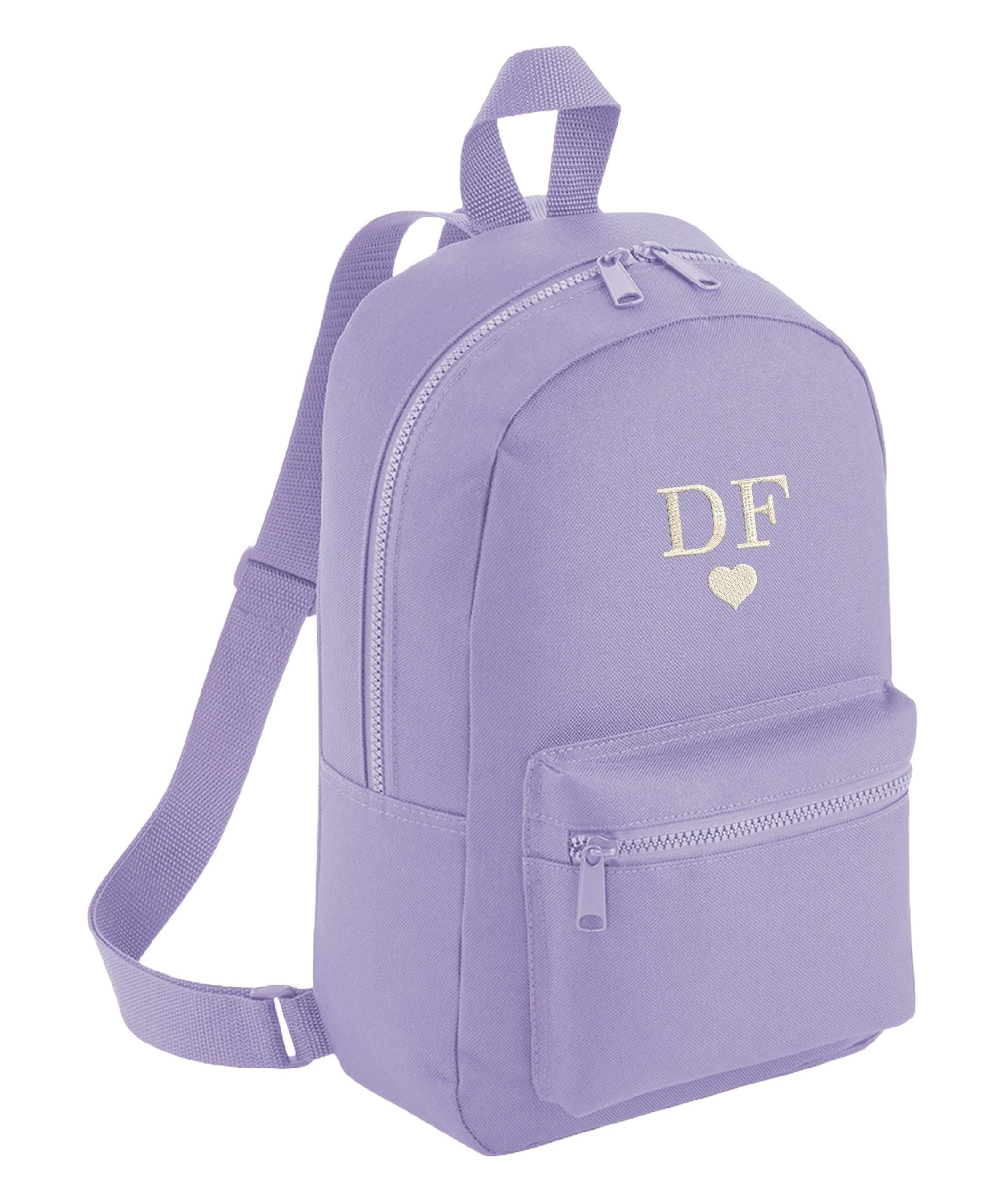 Embroidered Kids Personalised Initials Mini Backpack Custom Name Heart Text School Rucksack Nursery Bag