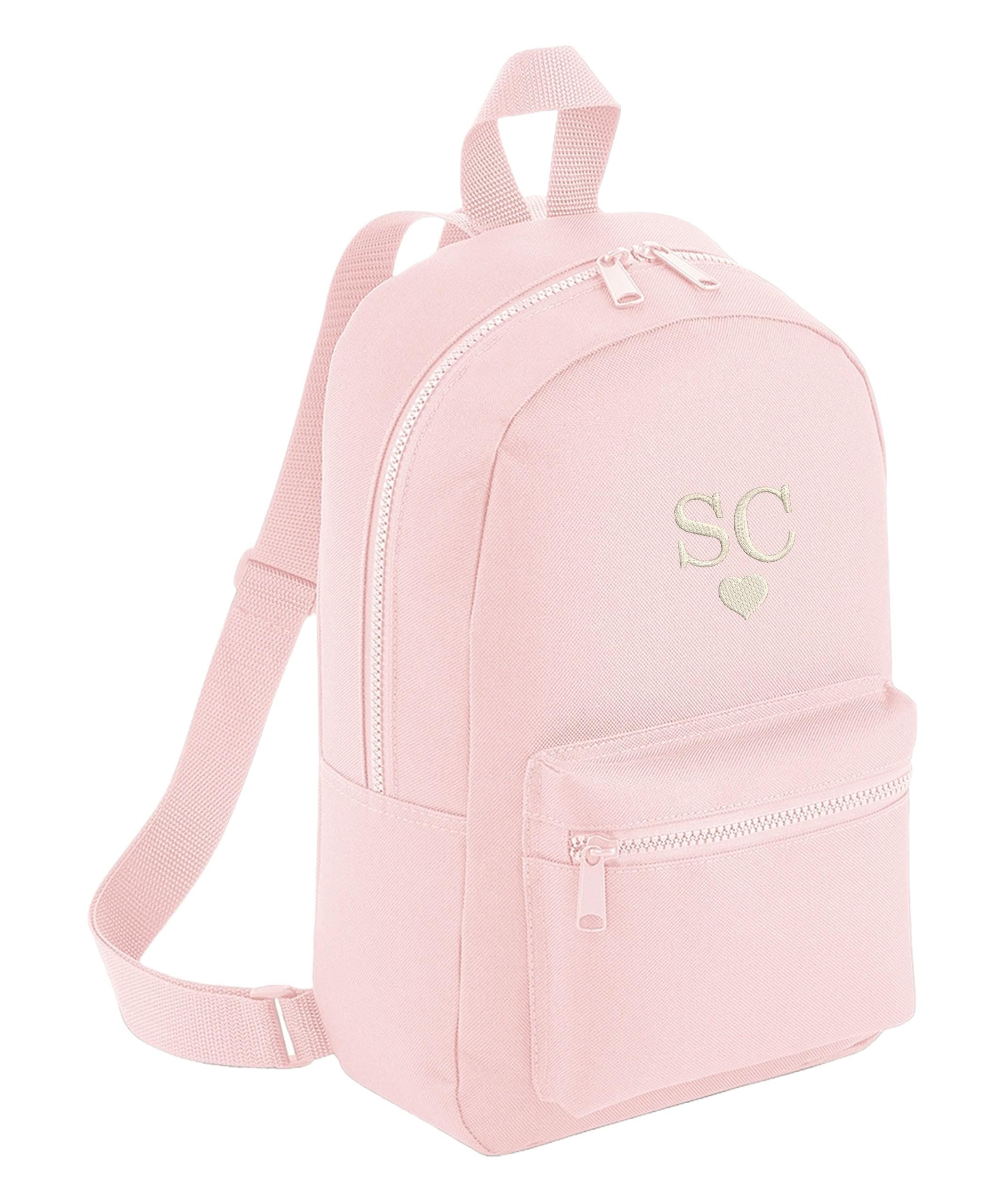 Embroidered Kids Personalised Initials Mini Backpack Custom Name Heart Text School Rucksack Nursery Bag