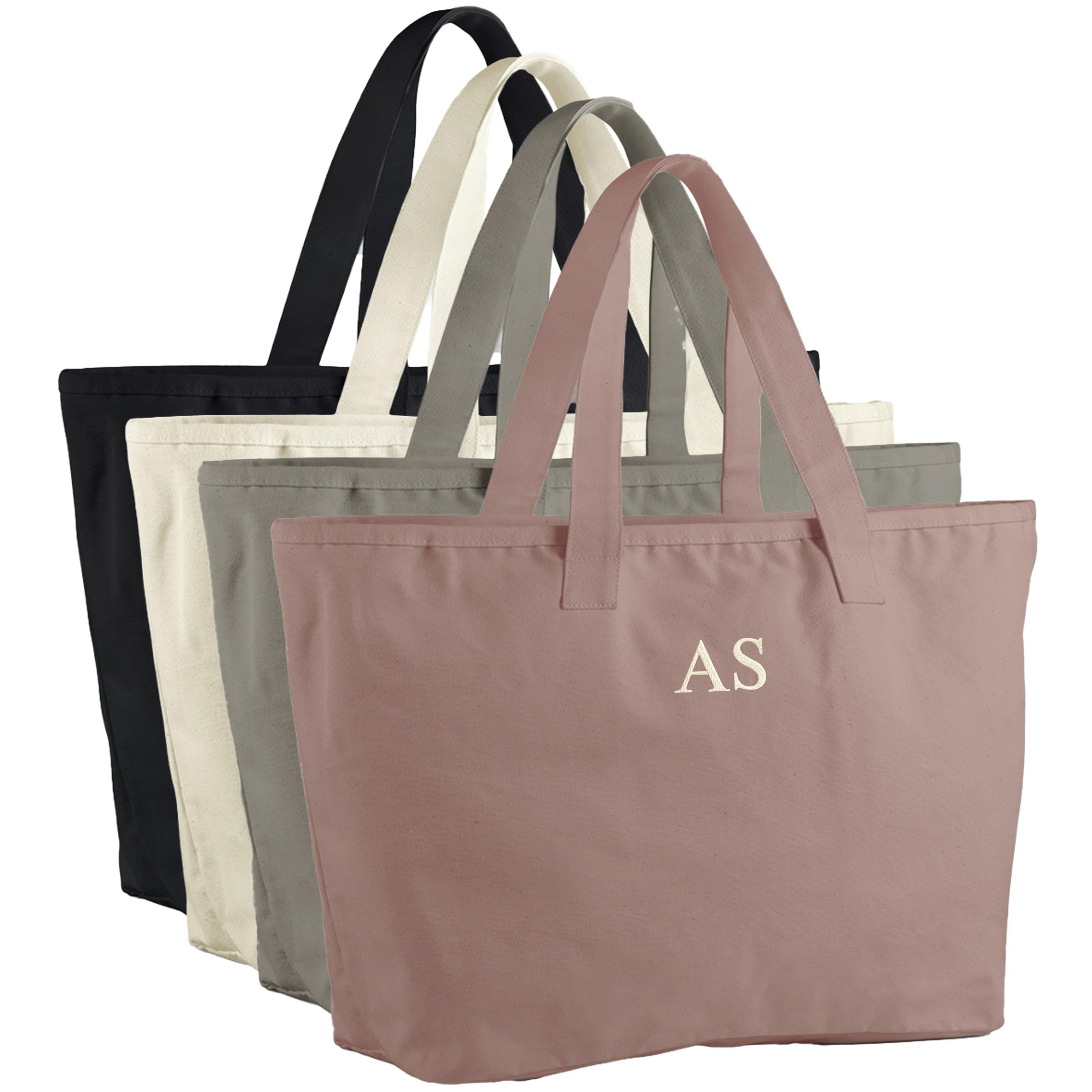 Embroidered Personalised Initials Heavyweight Cotton Canvas Large Tote Bag Custom Monogram Beach Shopper Gift