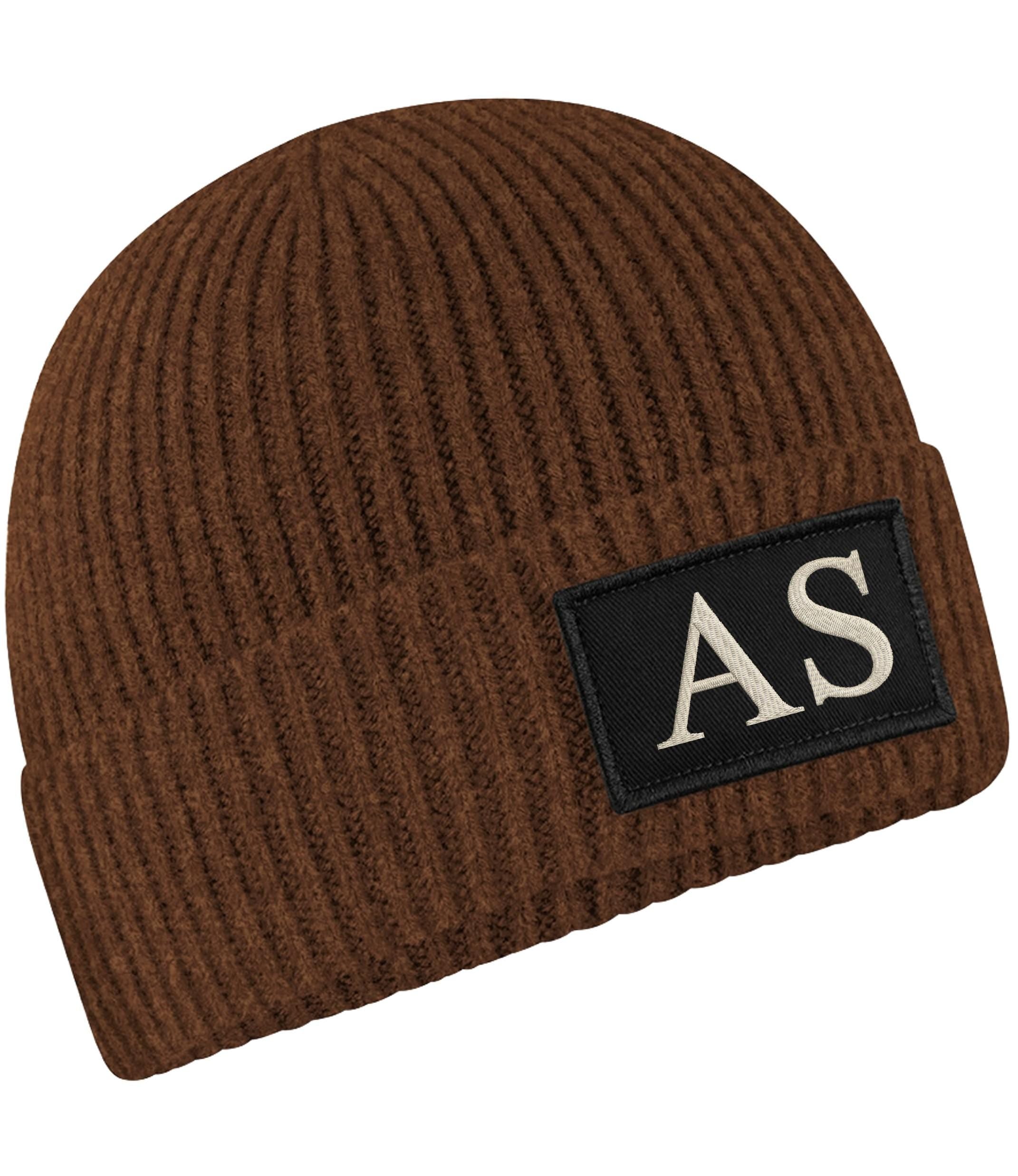 Embroidered Personalised Initials Beanie Custom Monogram Patch Adults Knitted Winter Hat