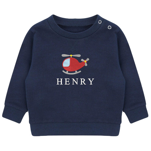 Embroidered Helicopter Personalised Name Boys Sustainable Sweatshirt and Joggers Set Baby Toddler Outfit