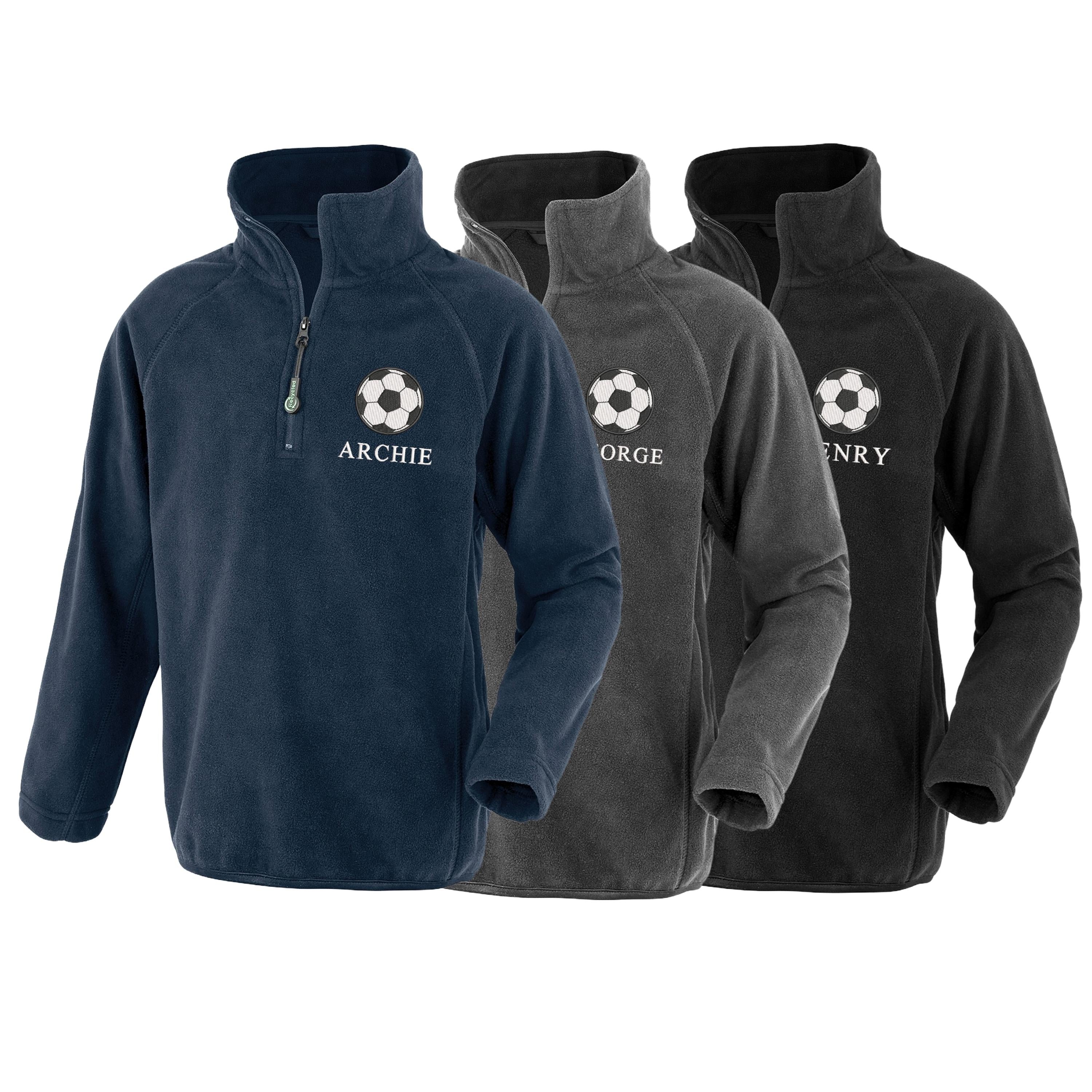 Embroidered Football Personalised Name Boys Recycled Fleece Top Kids Jacket Custom Text School Coat