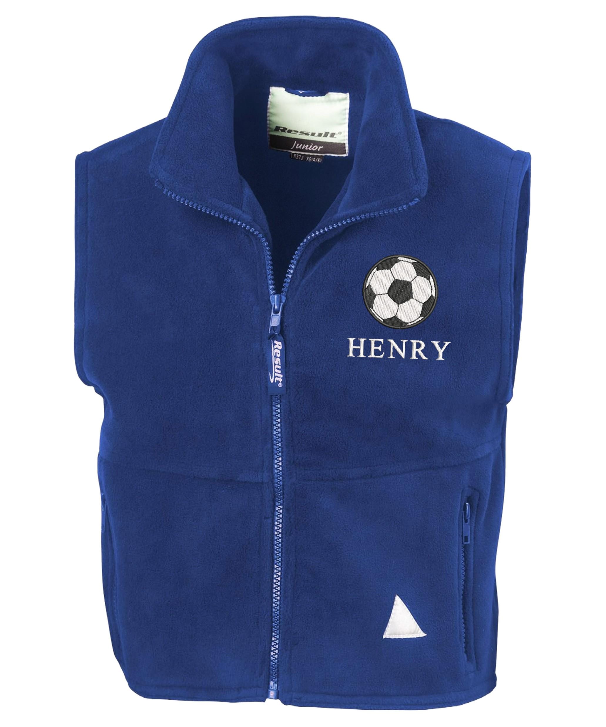 Embroidered Football Personalised Name Boys Fleece Bodywarmer Kids Jacket Custom Text School Coat