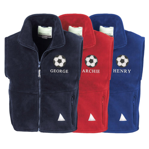 Embroidered Football Personalised Name Boys Fleece Bodywarmer Kids Jacket Custom Text School Coat