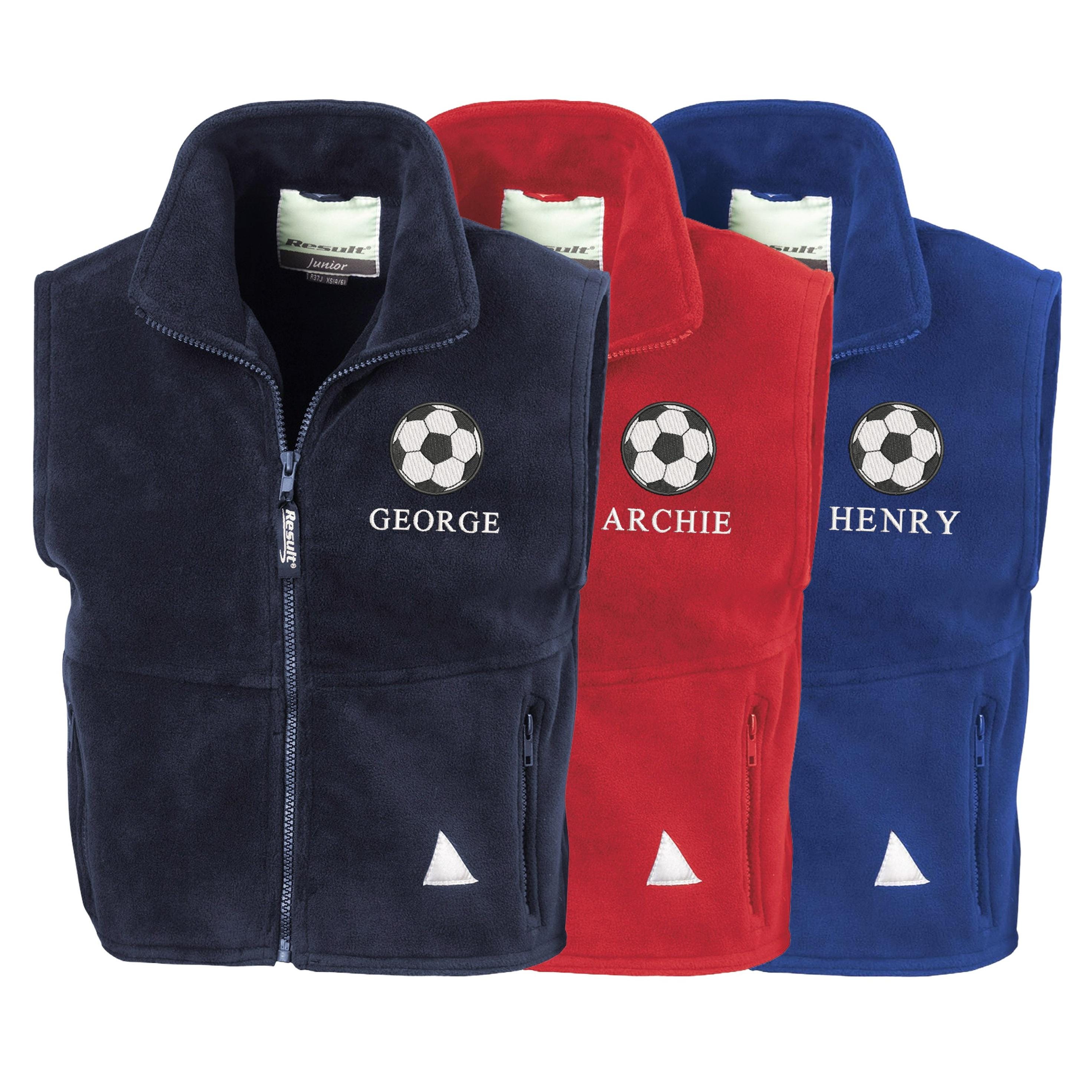 Embroidered Football Personalised Name Boys Fleece Bodywarmer Kids Jacket Custom Text School Coat