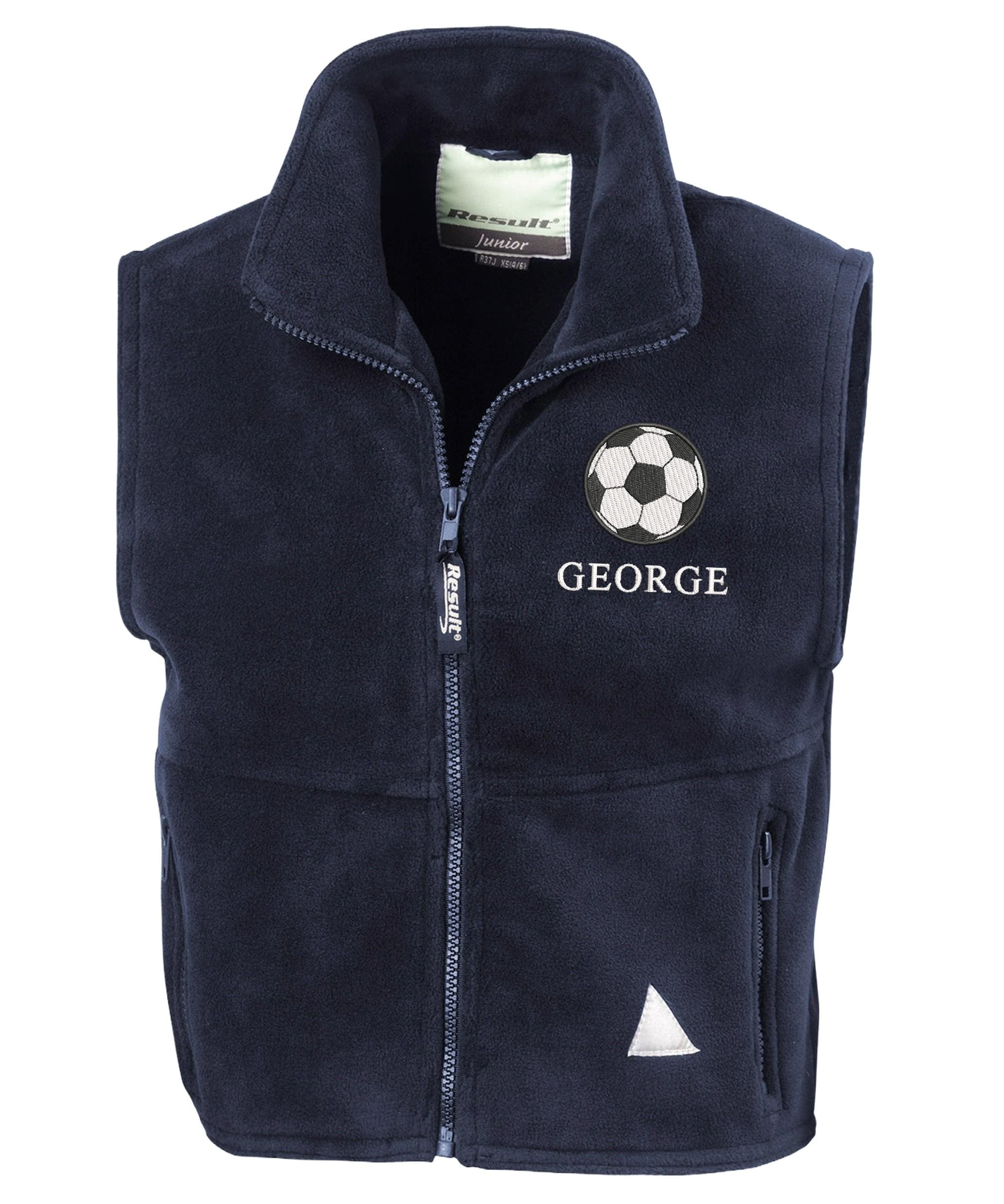 Embroidered Football Personalised Name Boys Fleece Bodywarmer Kids Jacket Custom Text School Coat