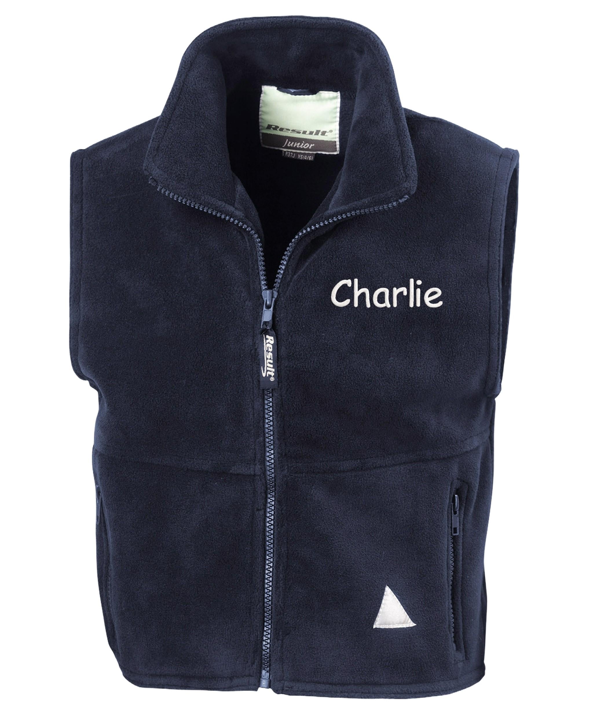 Embroidered Personalised Name Kids Fleece Bodywarmer Childrens Jacket Custom Text School Coat