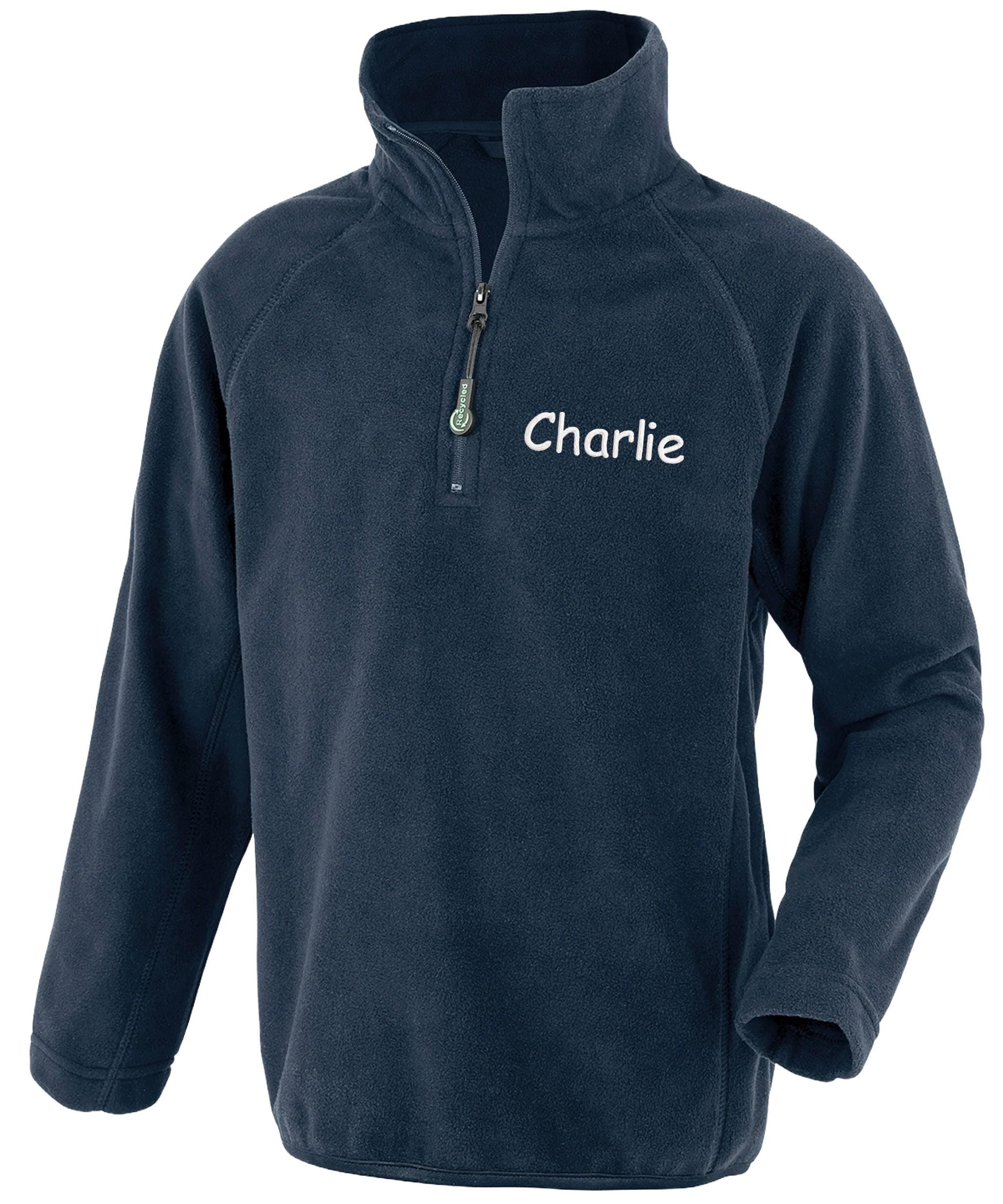Embroidered Personalised Name Kids Recycled Fleece Top Childrens Jacket Custom Text School Coat