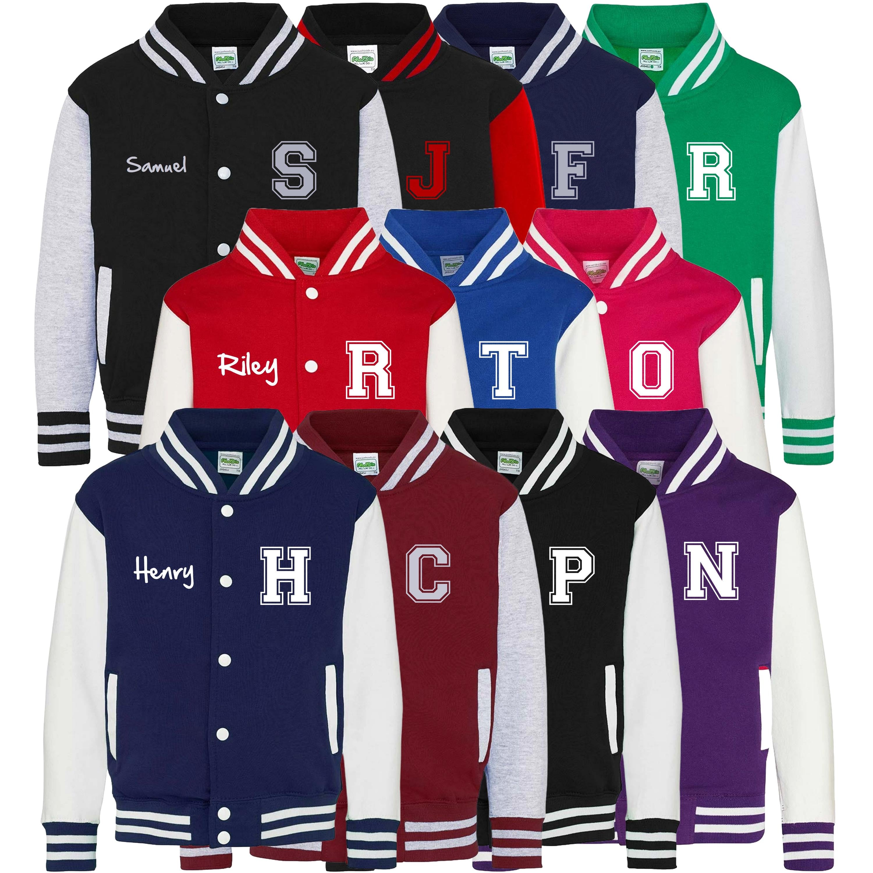 Personalised Name Initials Kids Varsity Jacket Childrens Custom Letterman College Baseball