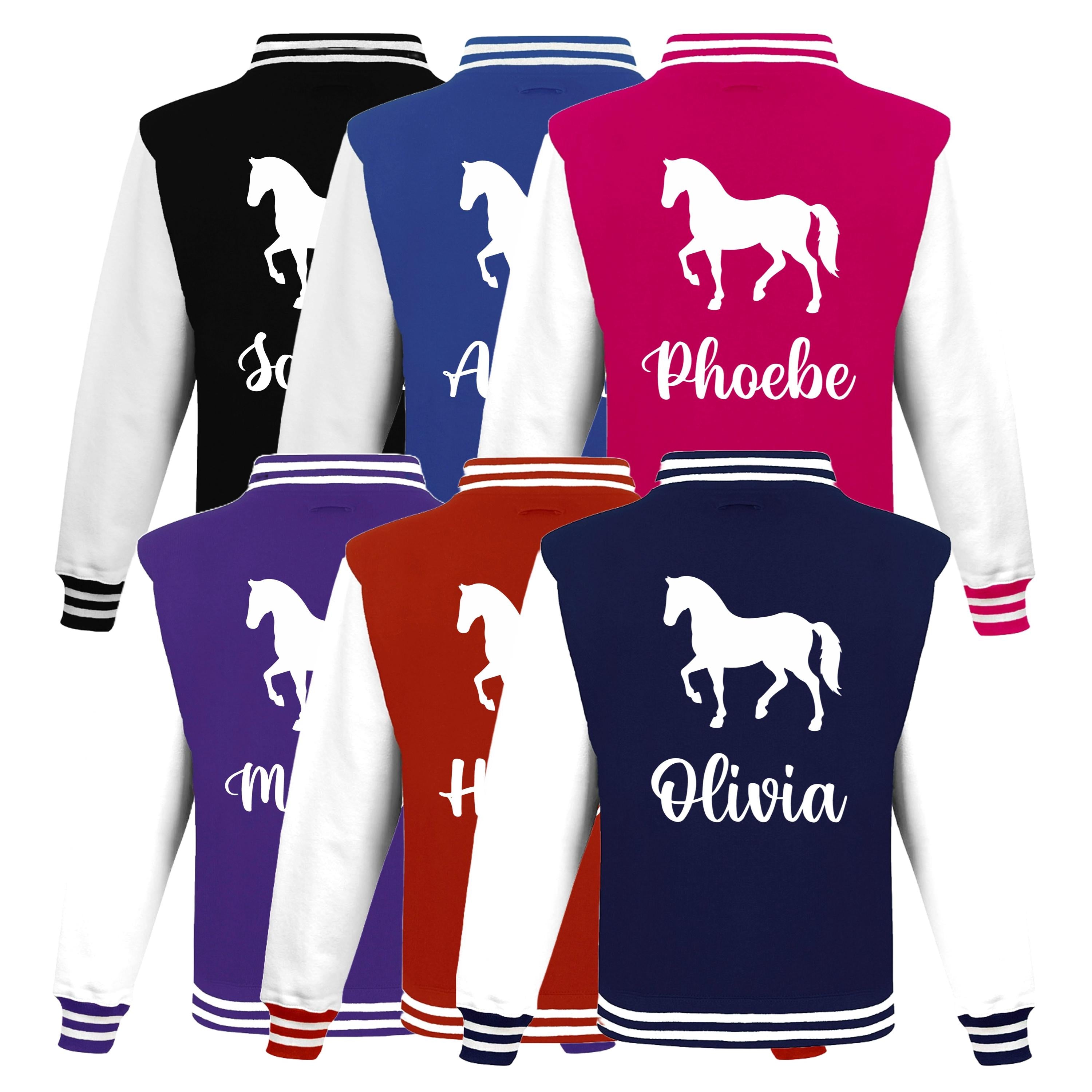 Kids Personalised Name Horse Riding Varsity Jacket Girls Custom Pony Rider Club