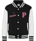 Personalised Name Initials Kids Varsity Jacket Pink Glitter Childrens Custom Letterman College Baseball
