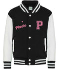 Personalised Name Initials Kids Varsity Jacket Pink Glitter Childrens Custom Letterman College Baseball