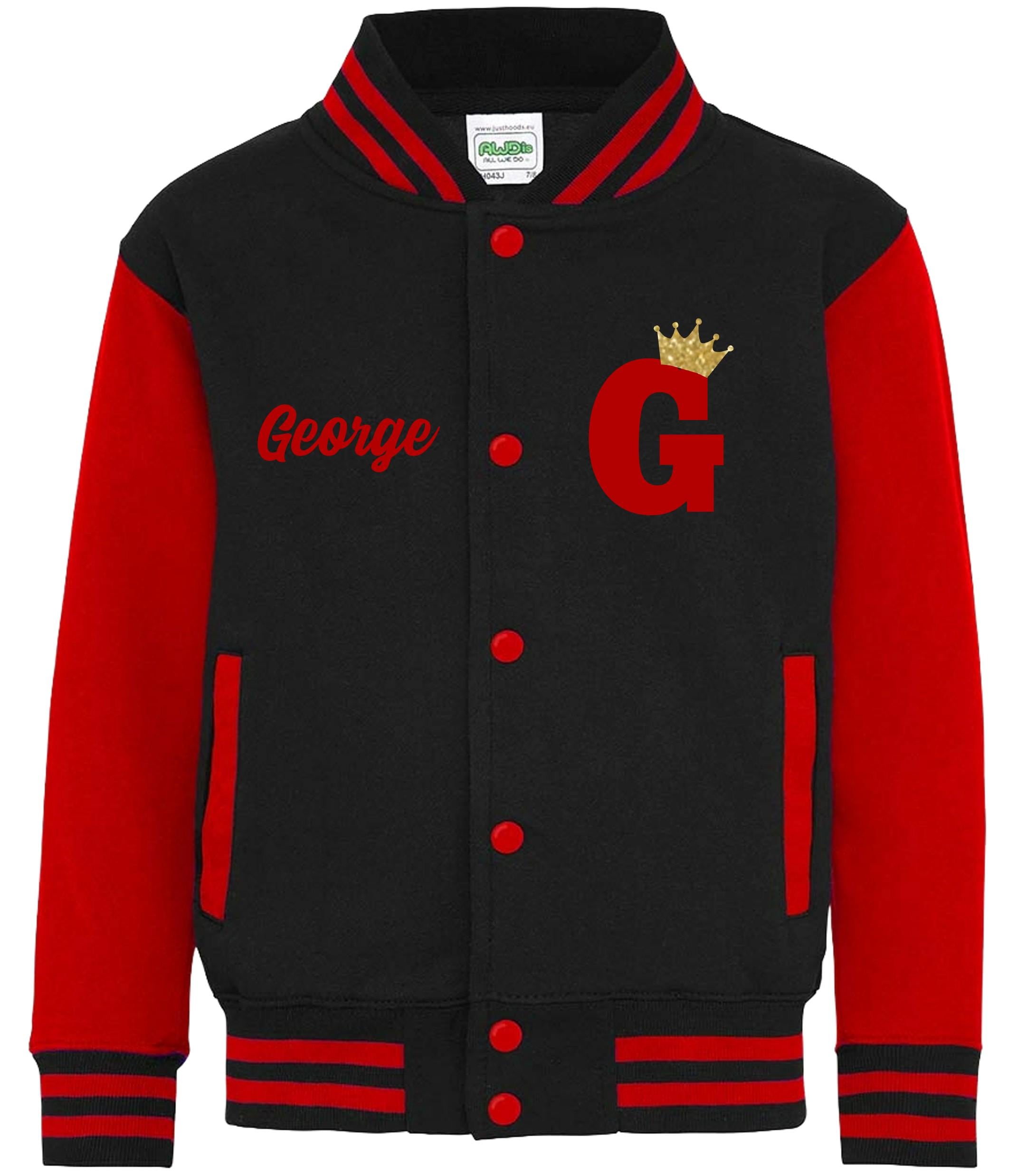 Adults Personalised Name & Initial Gold Glitter Crown Varsity Jacket College Baseball Letterman