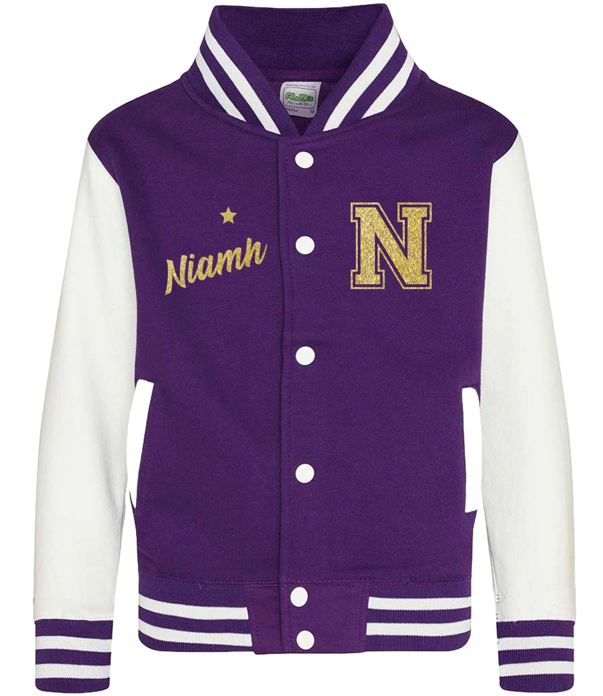 Personalised Name Initials Adults Varsity Jacket Gold Glitter Custom Letterman College Baseball