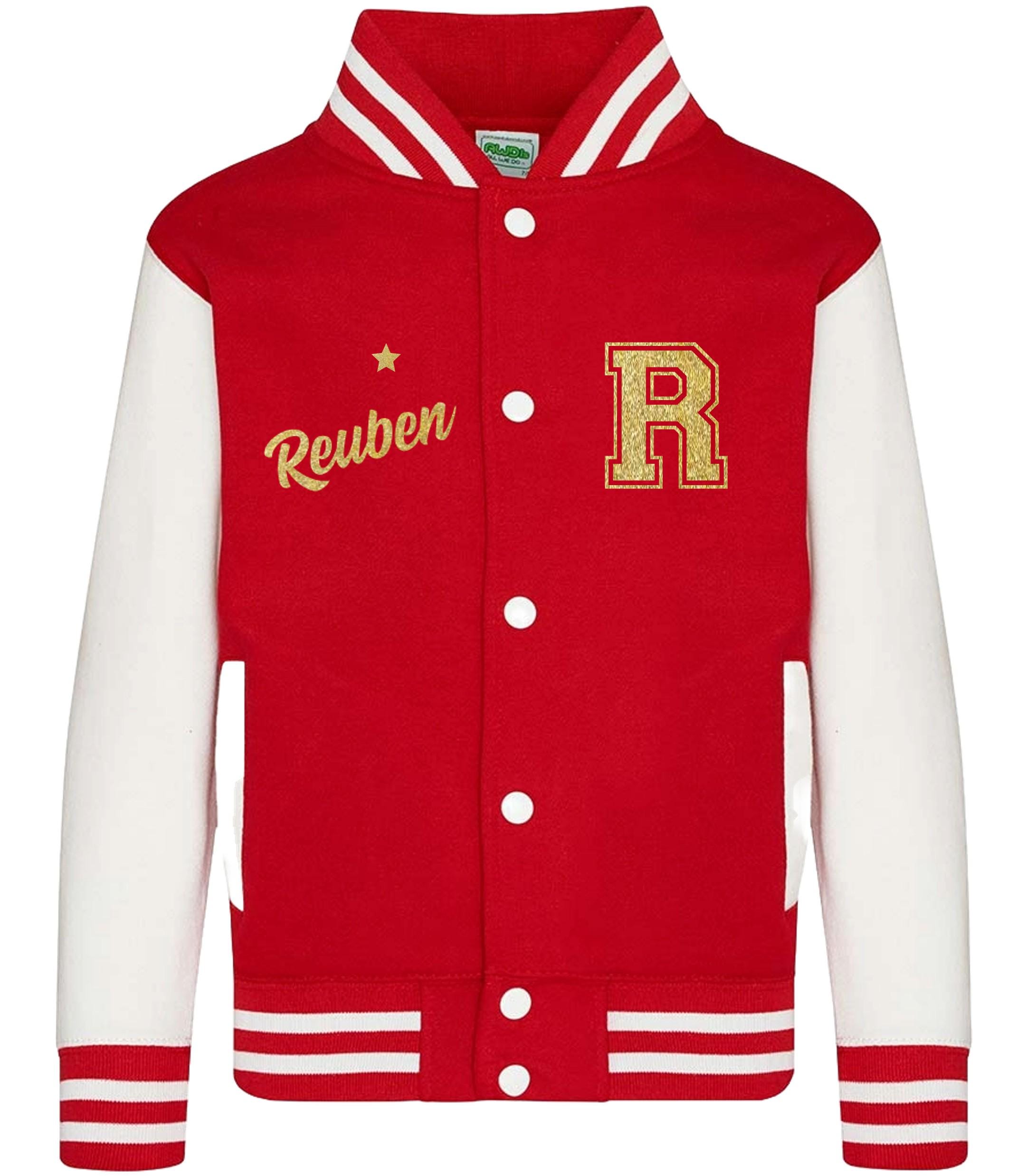 Personalised Name Initials Adults Varsity Jacket Gold Glitter Custom Letterman College Baseball