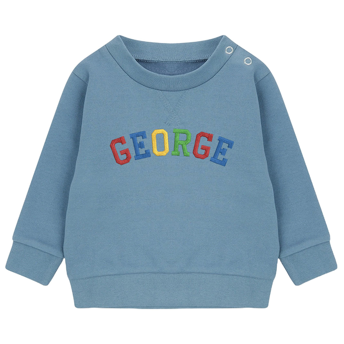 Embroidered Personalised Rainbow Varsity Name Sustainable Sweatshirts Boys & Girls Baby Toddler Custom Jumper Gift