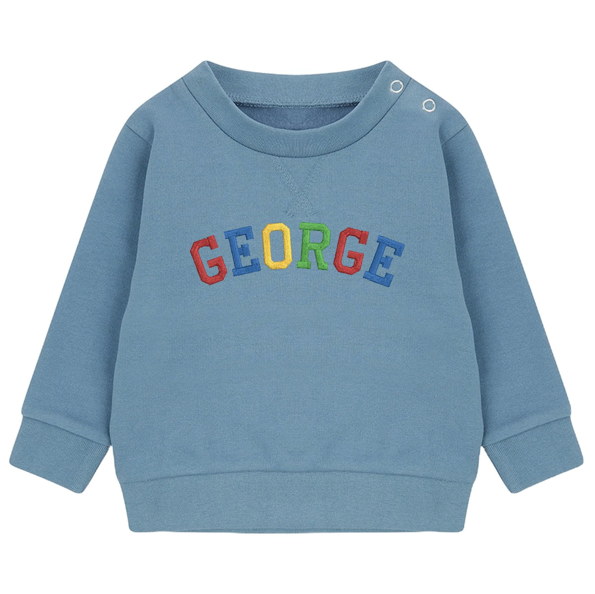 Embroidered Personalised Rainbow Varsity Name Sustainable Sweatshirts Boys & Girls Baby Toddler Custom Jumper Gift