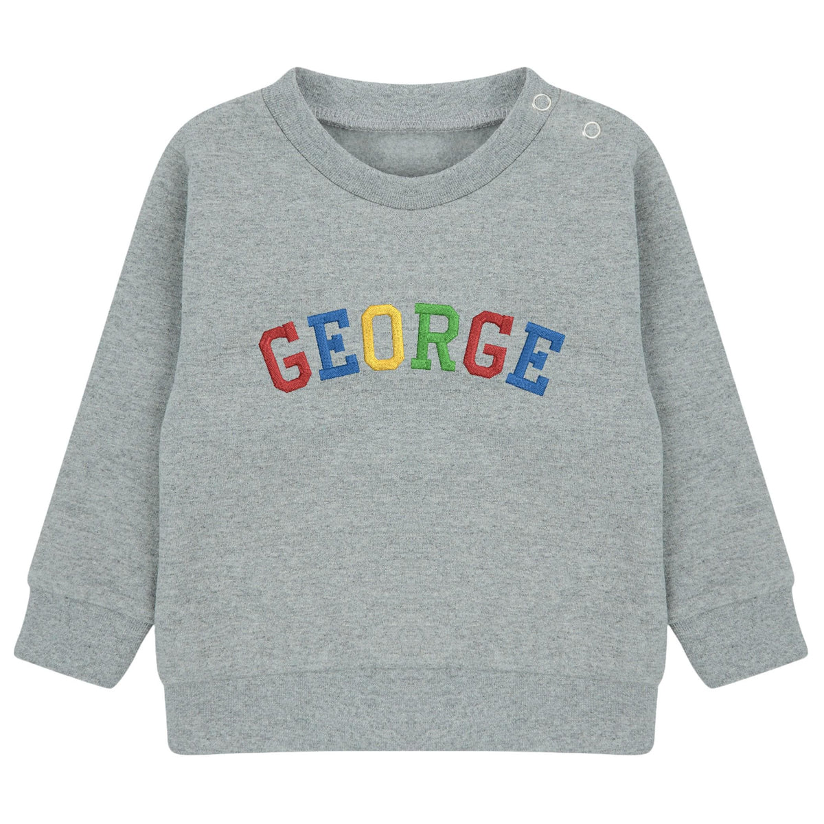 Embroidered Personalised Rainbow Varsity Name Sustainable Sweatshirts Boys & Girls Baby Toddler Custom Jumper Gift