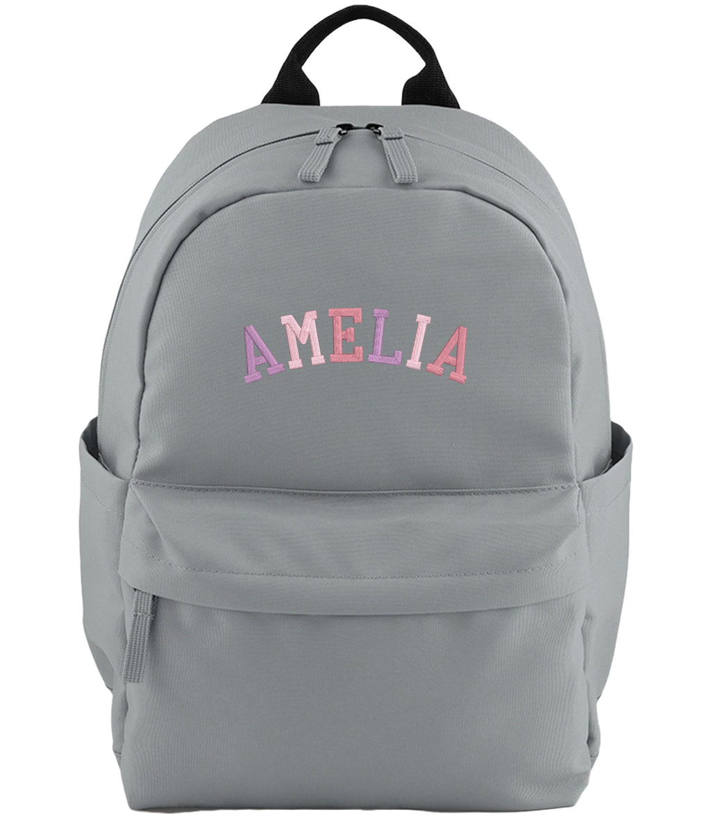Embroidered Kids Personalised Pink Varsity Name Small Backpack Custom Text School Rucksack Nursery Bag