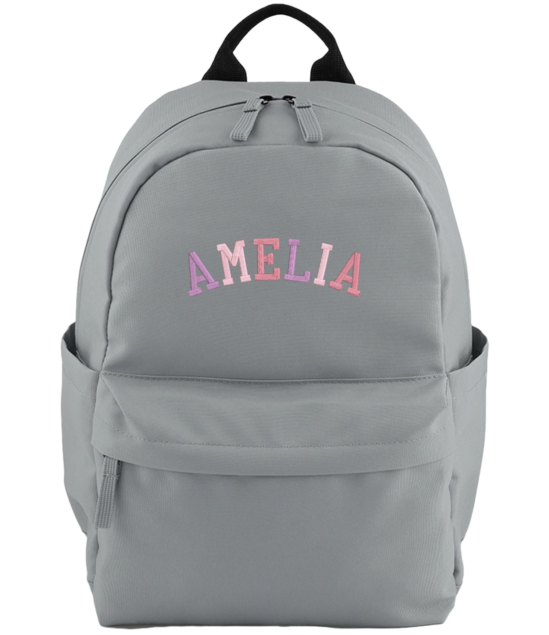 Embroidered Kids Personalised Pink Varsity Name Small Backpack Custom Text School Rucksack Nursery Bag