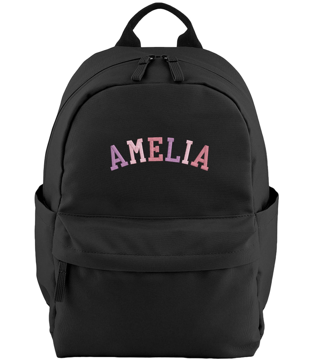 Embroidered Kids Personalised Pink Varsity Name Small Backpack Custom Text School Rucksack Nursery Bag