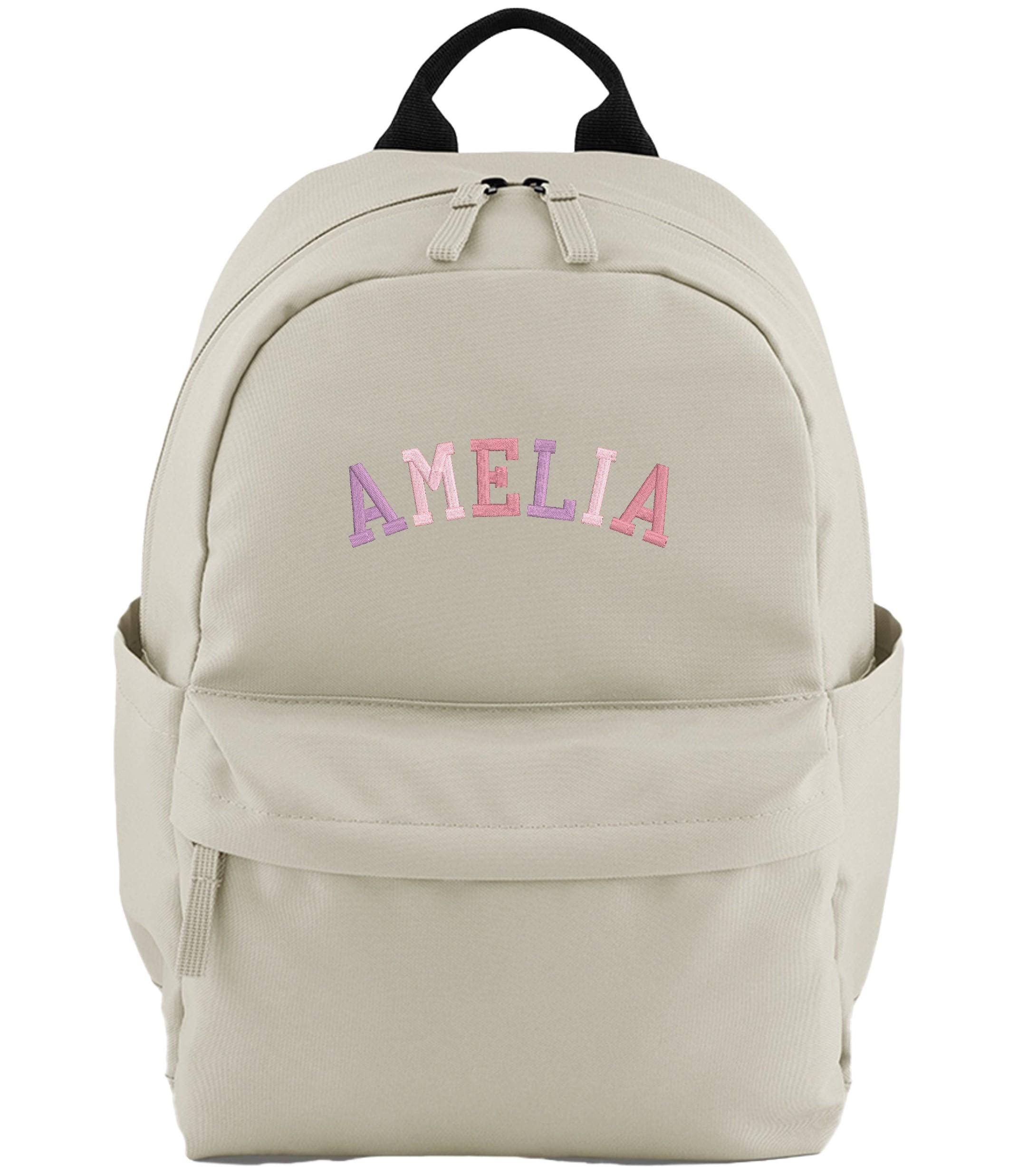 Embroidered Kids Personalised Pink Varsity Name Small Backpack Custom Text School Rucksack Nursery Bag