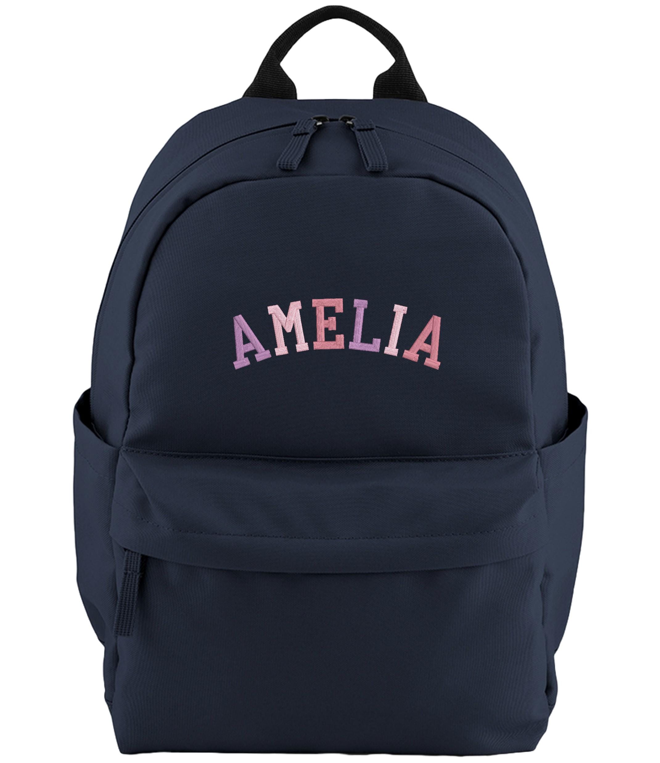 Embroidered Kids Personalised Pink Varsity Name Small Backpack Custom Text School Rucksack Nursery Bag