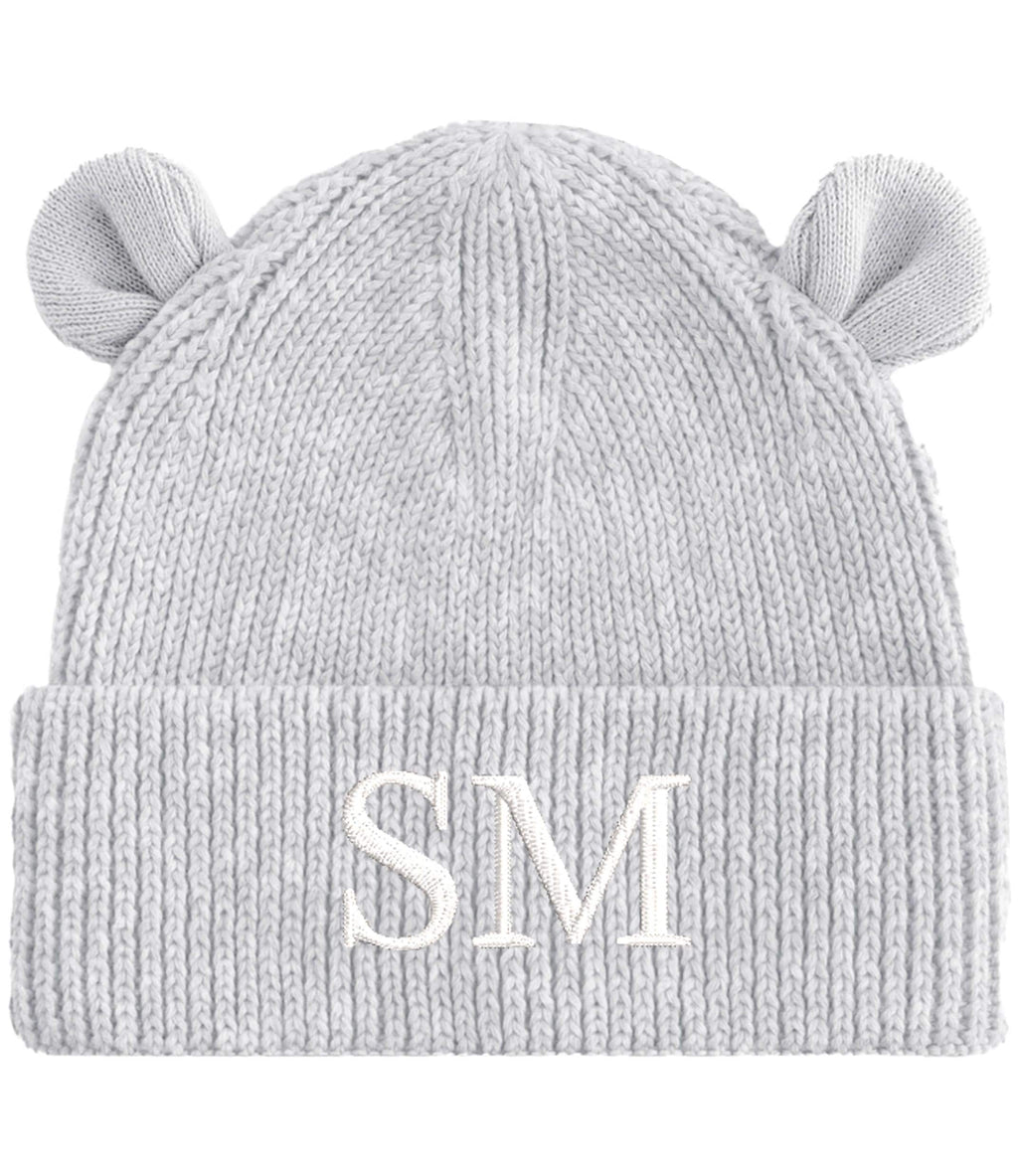 Embroidered Personalised Initials Baby & Toddler Organic Cotton Bear Beanie Custom Monogram Knitted Winter Hat
