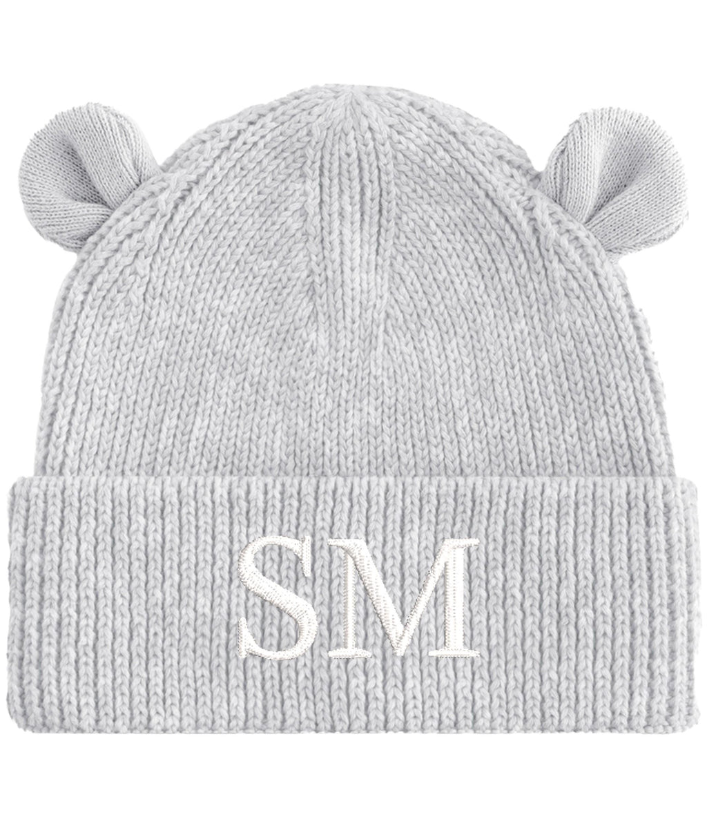 Embroidered Personalised Initials Baby & Toddler Organic Cotton Bear Beanie Custom Monogram Knitted Winter Hat