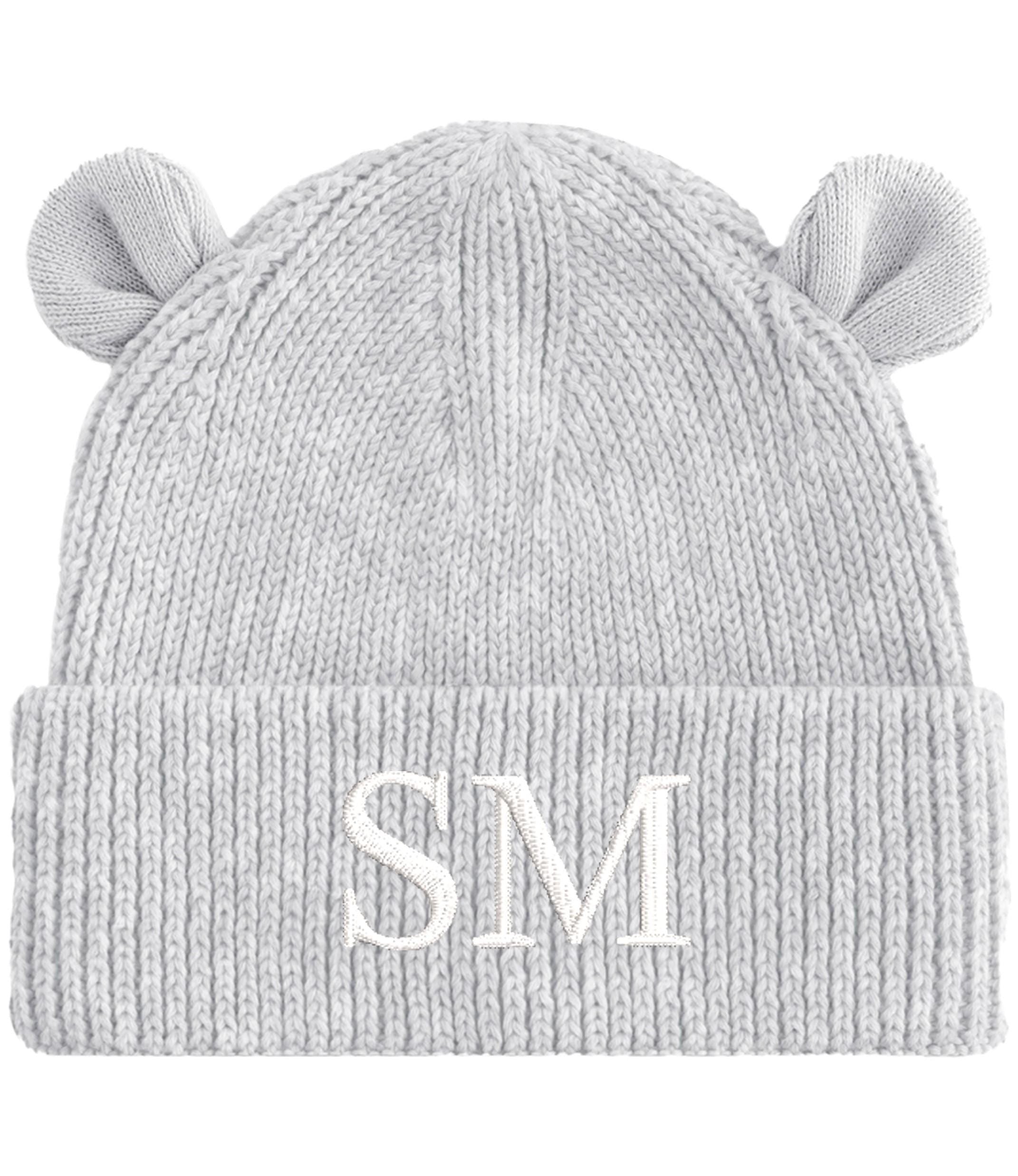 Embroidered Personalised Initials Baby & Toddler Organic Cotton Bear Beanie Custom Monogram Knitted Winter Hat
