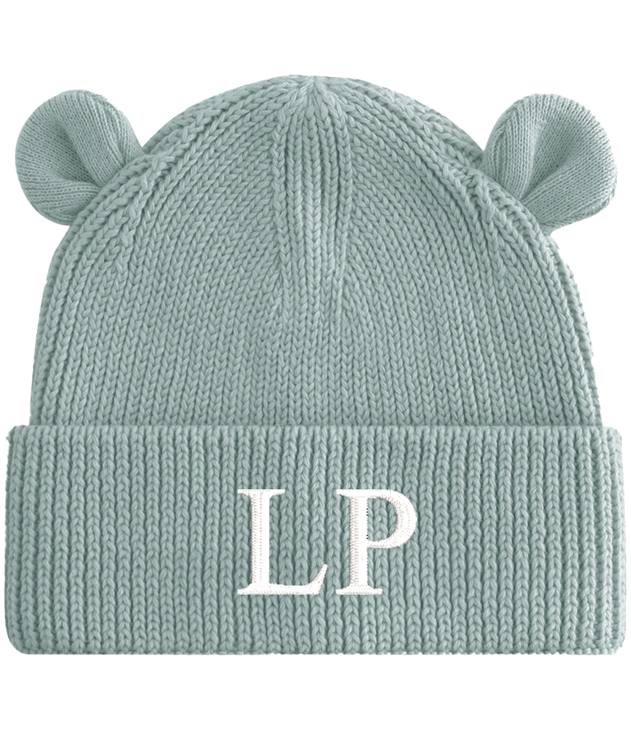Embroidered Personalised Initials Baby & Toddler Organic Cotton Bear Beanie Custom Monogram Knitted Winter Hat