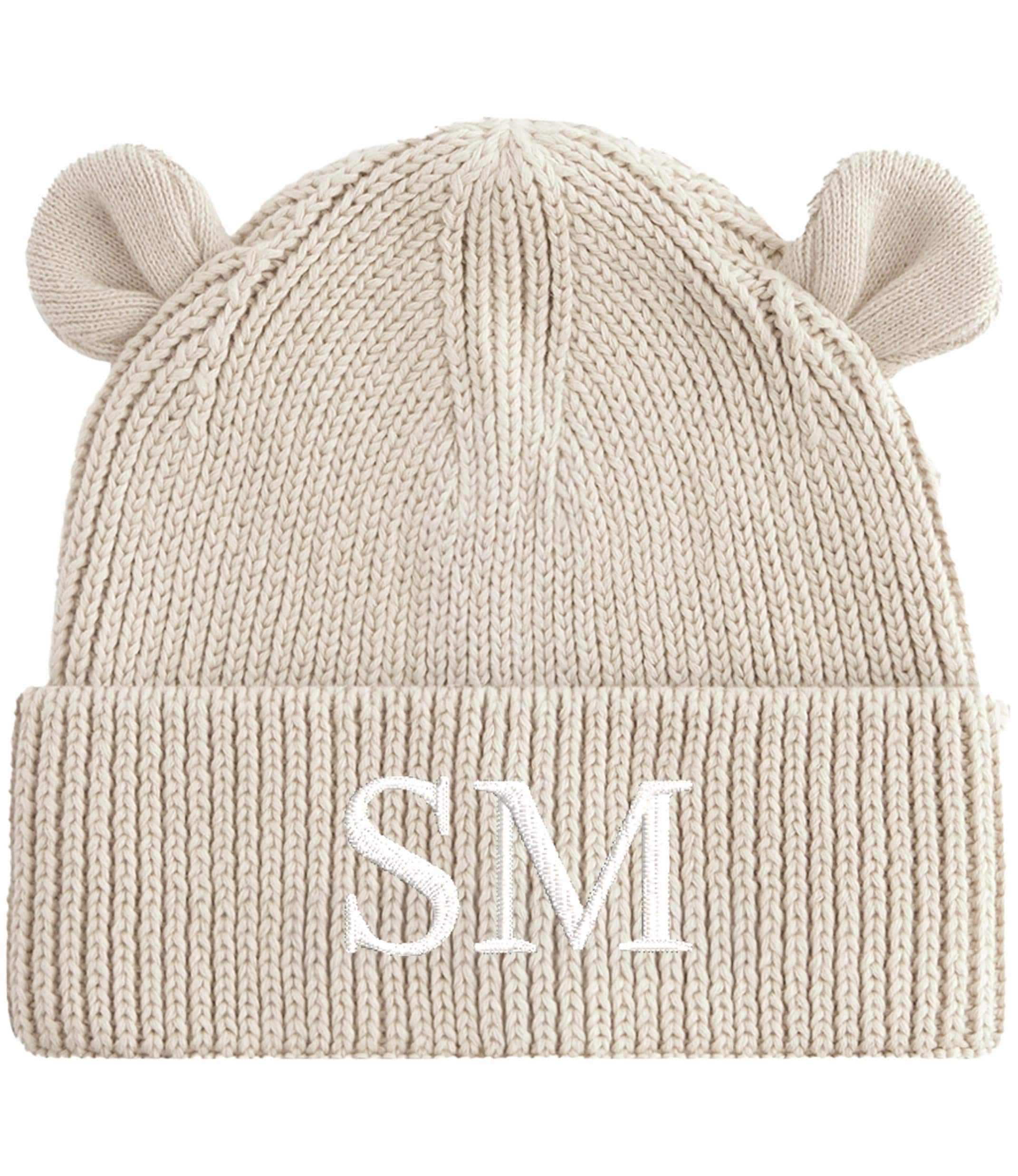 Embroidered Personalised Initials Baby & Toddler Organic Cotton Bear Beanie Custom Monogram Knitted Winter Hat