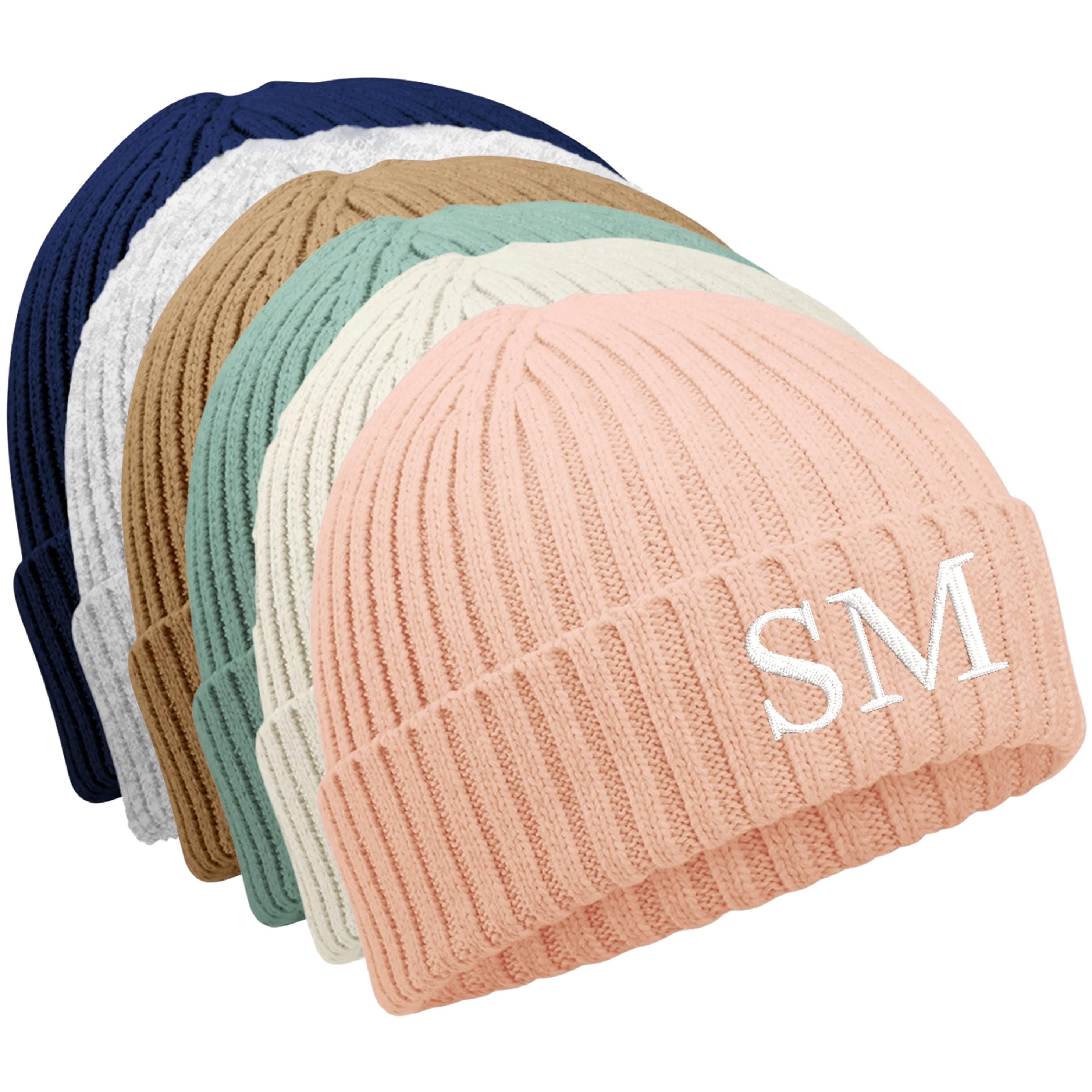 Embroidered Personalised Initials Kids Organic Cotton Beanie Childrens Custom Monogram Knitted Winter Hat