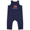 Embroidered Fire Engine Truck Personalised Name Baby & Toddler Organic Cotton Dungarees Custom Text Boys Gift