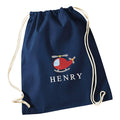 Embroidered Helicopter Boys Personalised Name Cotton Gymsac Custom Text School PE Bag Nursery Bag