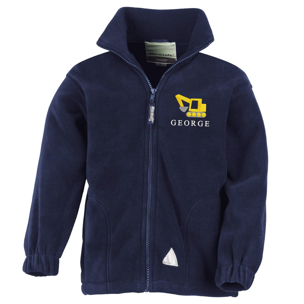 Embroidered Digger Personalised Name Boys Fleece Jacket Navy Kids Custom Text Builder Coat