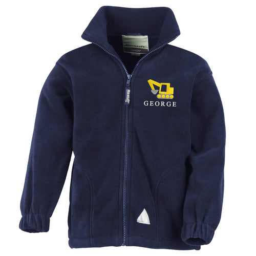 Embroidered Digger Personalised Name Boys Fleece Jacket Navy Kids Custom Text Builder Coat