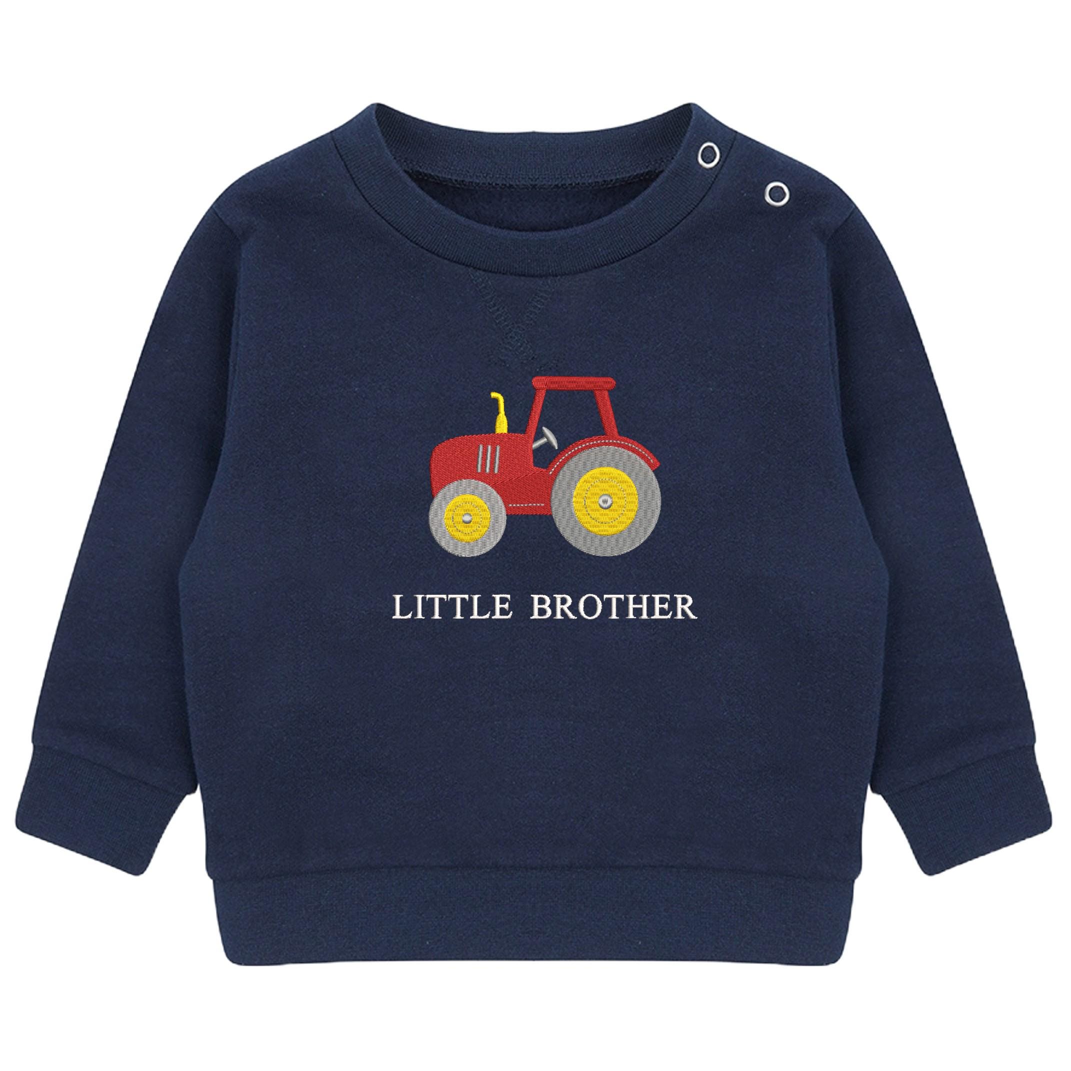 Embroidered Tractor Big & Little Brother Boys Sustainable Sweatshirts Navy Toddler Kids New Matching Siblings