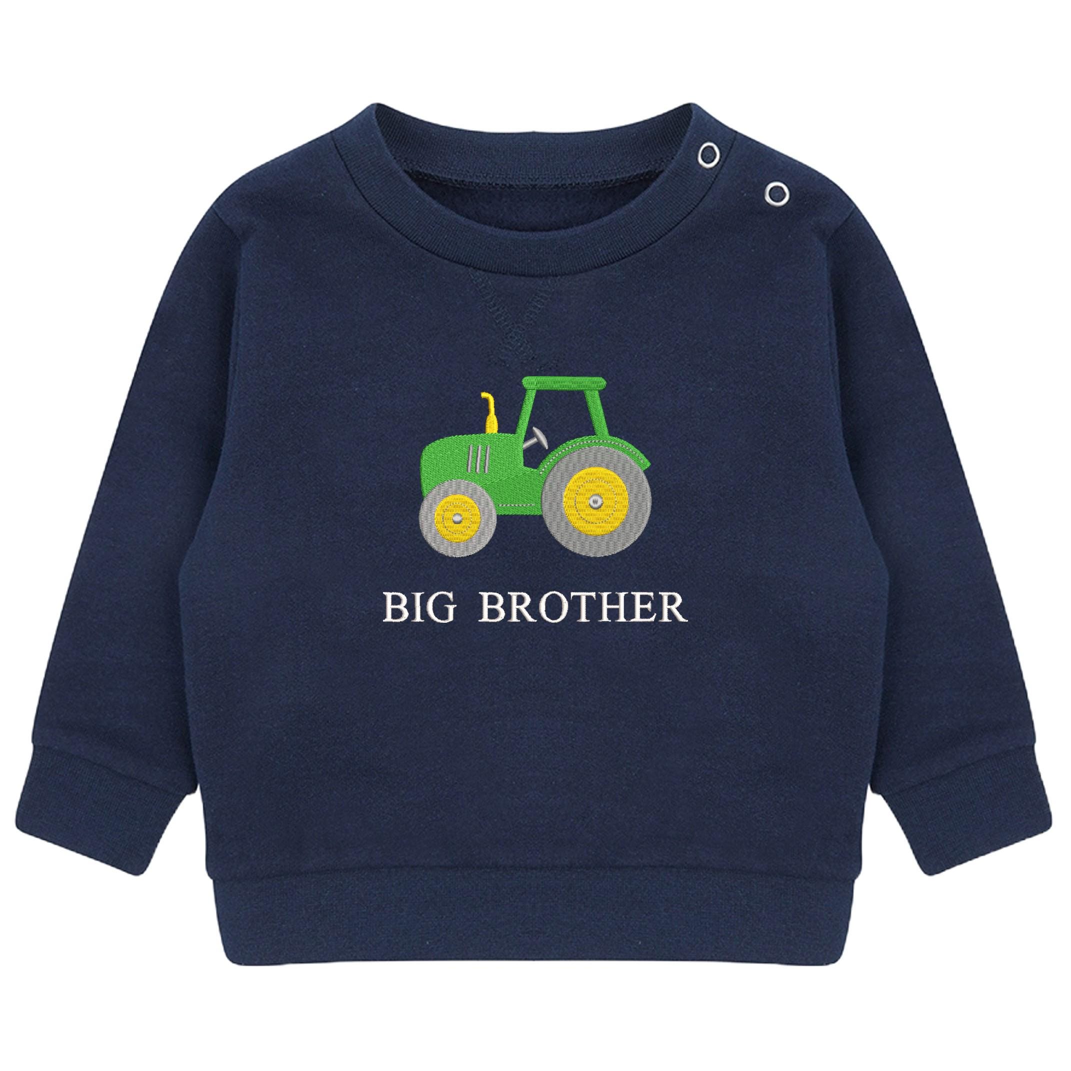 Embroidered Tractor Big & Little Brother Boys Sustainable Sweatshirts Navy Toddler Kids New Matching Siblings