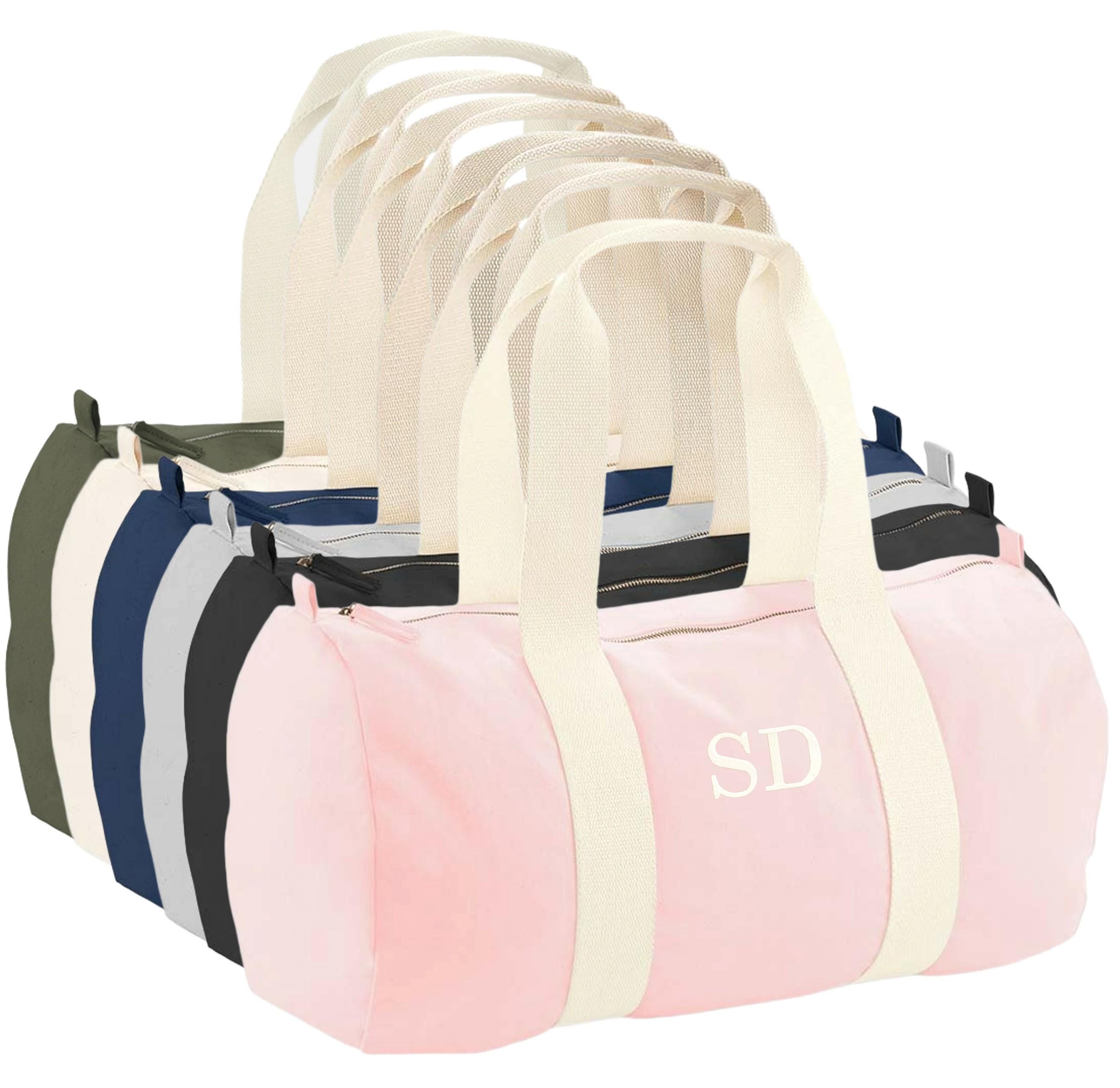 Embroidered Personalised Initials Organic Cotton Barrel Bag Girls Boys Custom Sleepover Holdall