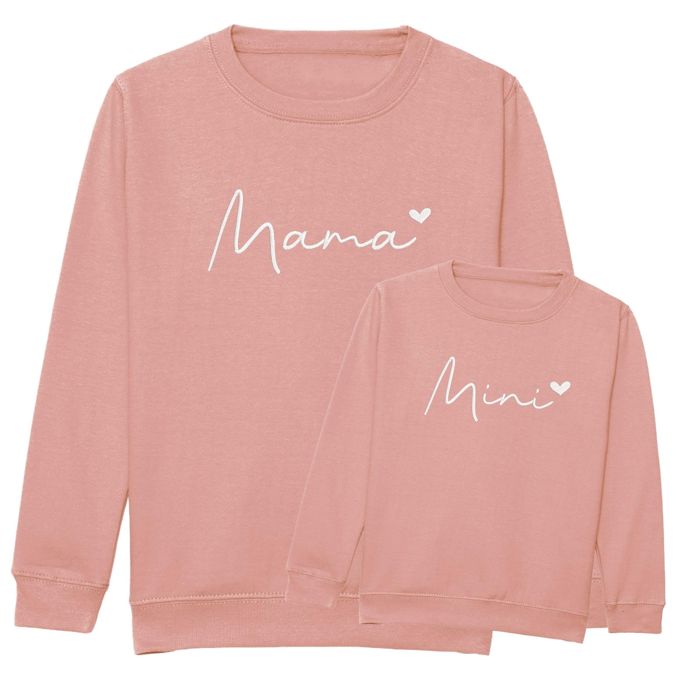 Embroidered Mama & Mini Sweatshirts Pink Matching Mummy Daughter Twinning Outfits