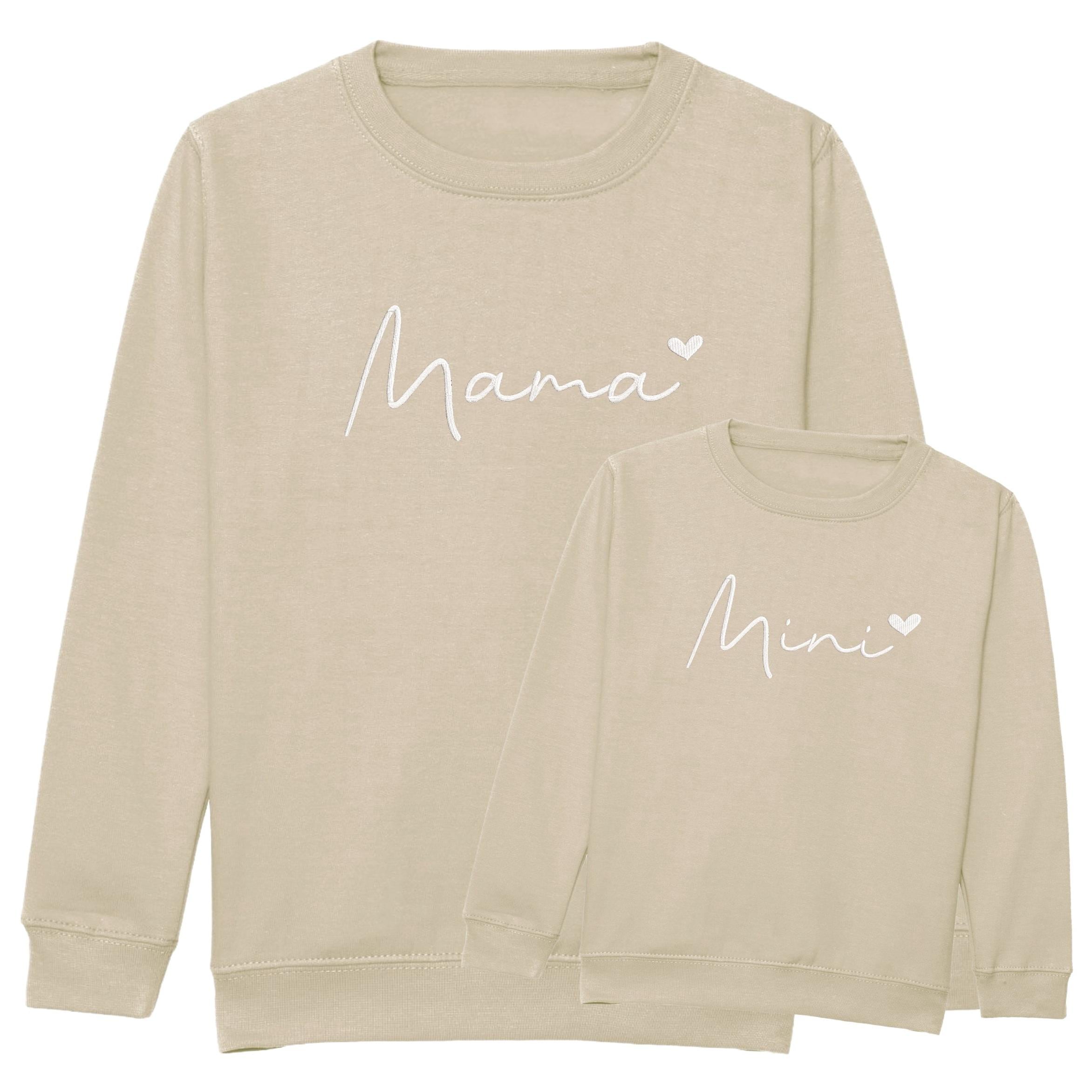 Embroidered Mama & Mini Sweatshirts Sand Matching Mummy Daughter Twinning Outfits