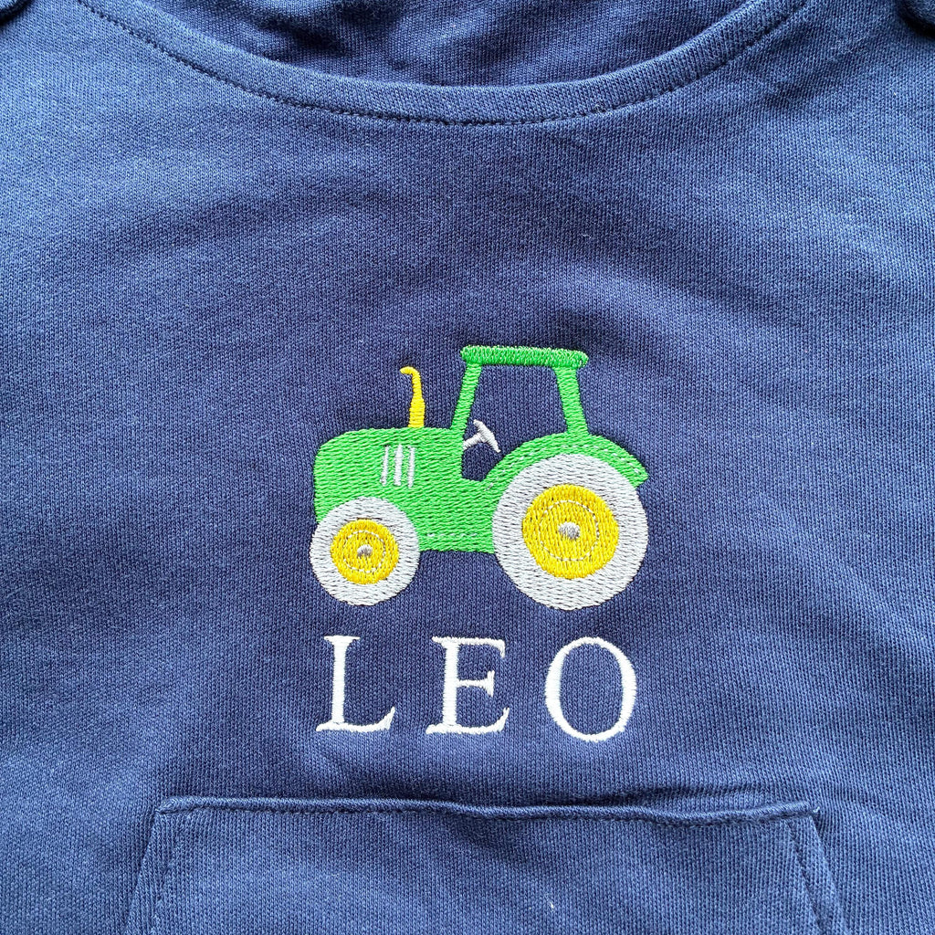 Embroidered Personalised Name Baby & Toddler Organic Cotton Dungarees Custom Text Farm Tractor Boys Gift