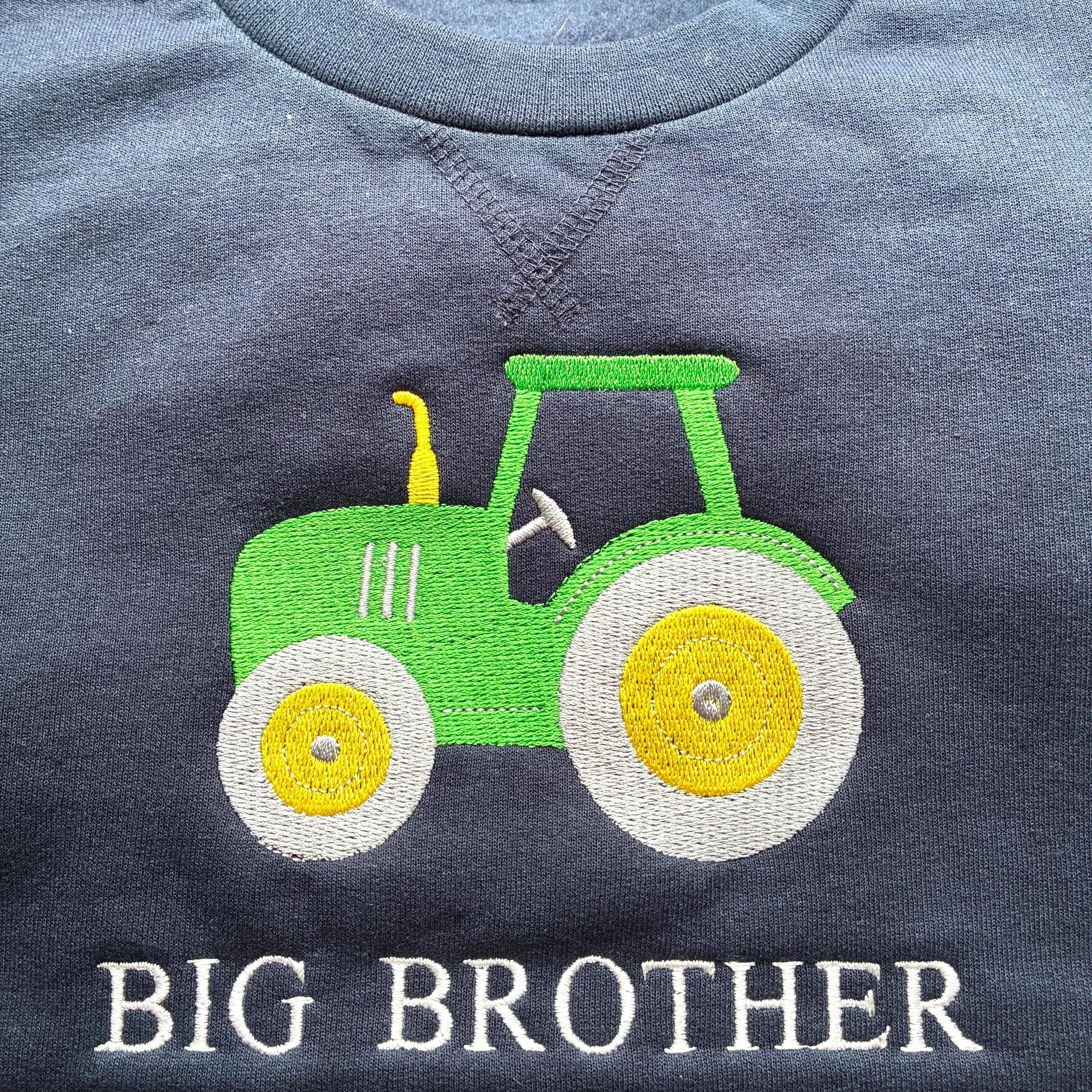 Embroidered Tractor Big & Little Brother Boys Sustainable Sweatshirts Navy Toddler Kids New Matching Siblings
