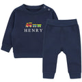 Embroidered Train Personalised Name Boys Sustainable Sweatshirt and Joggers Set Baby Toddler Outfit