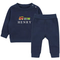 Embroidered Train Personalised Name Boys Sustainable Sweatshirt and Joggers Set Baby Toddler Outfit