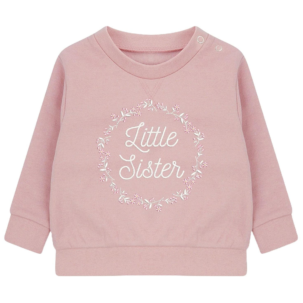 Embroidered Big & Little Sister Floral Wreath Girls Sustainable Sweatshirts Baby and Toddler Pink Matching New Siblings