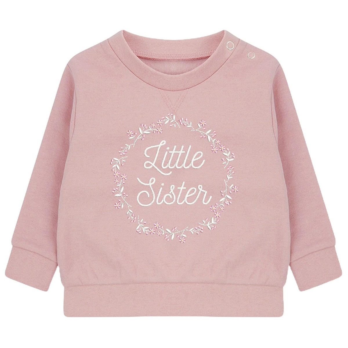 Embroidered Big & Little Sister Floral Wreath Girls Sustainable Sweatshirts Baby and Toddler Pink Matching New Siblings