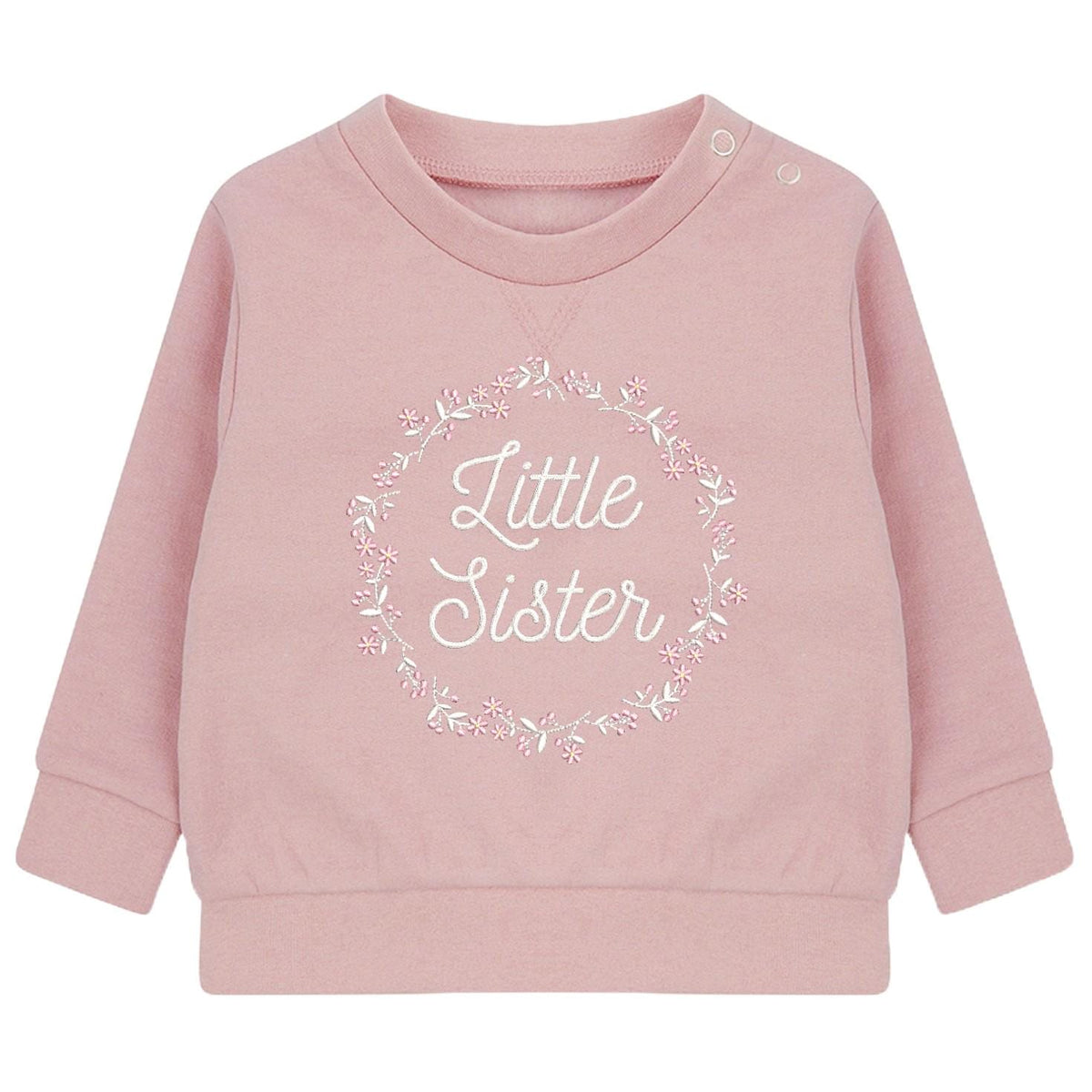 Embroidered Big & Little Sister Floral Wreath Girls Sustainable Sweatshirts Baby and Toddler Pink Matching New Siblings